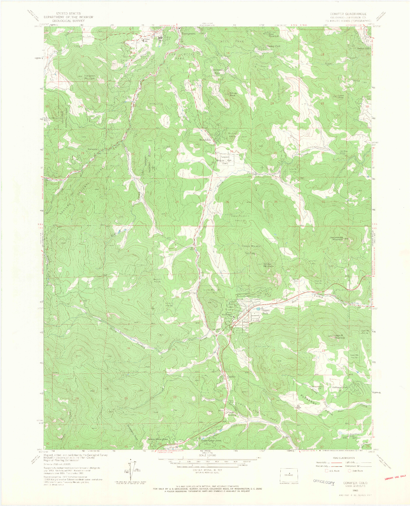 USGS 1:24000-SCALE QUADRANGLE FOR CONIFER, CO 1965