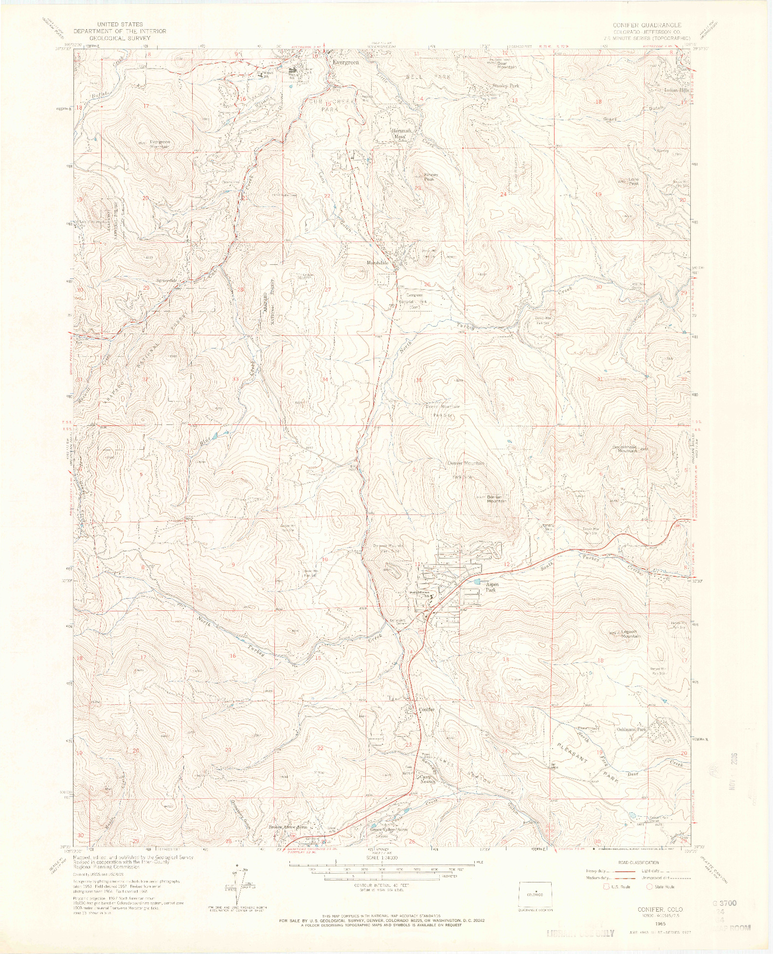 USGS 1:24000-SCALE QUADRANGLE FOR CONIFER, CO 1965