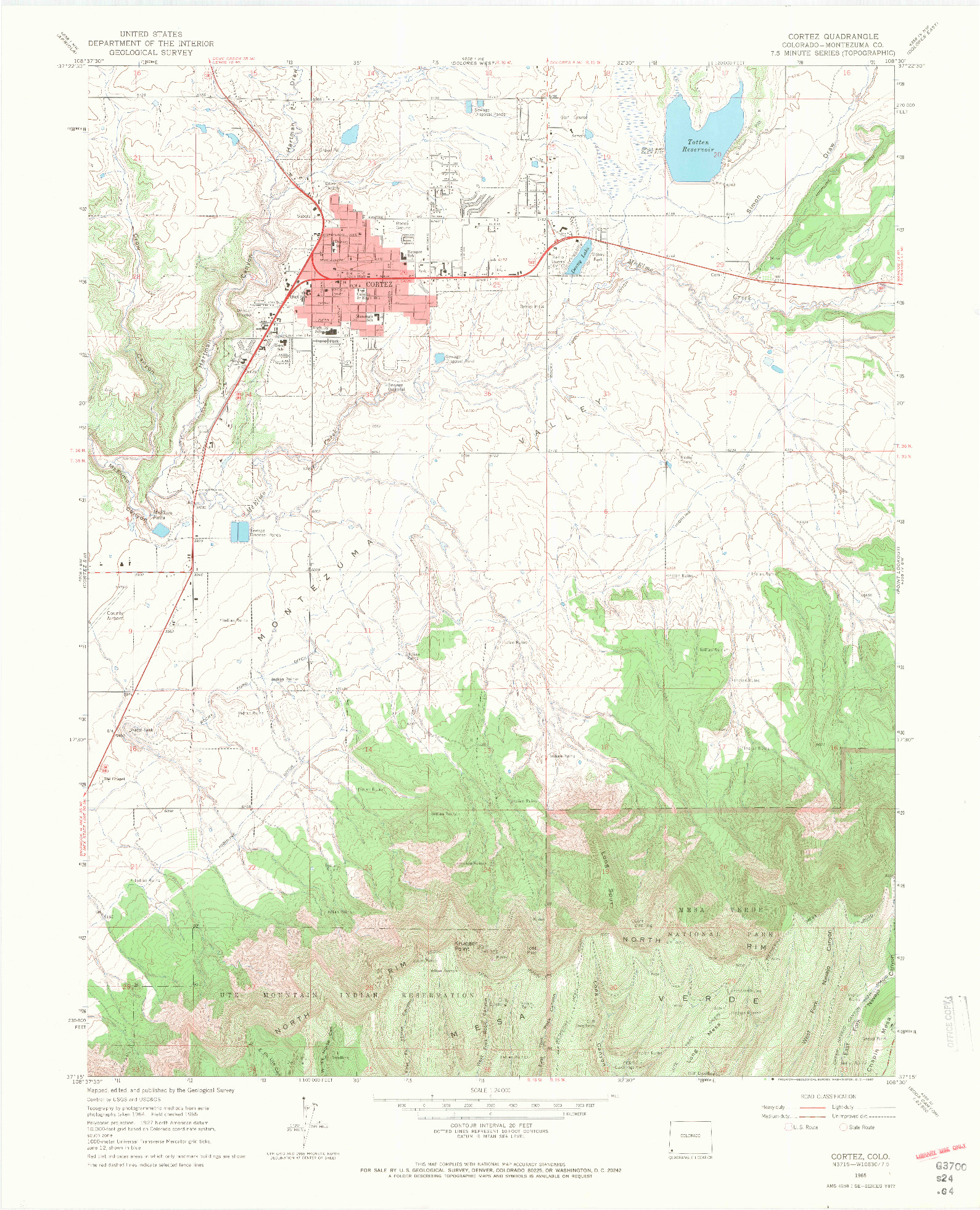 USGS 1:24000-SCALE QUADRANGLE FOR CORTEZ, CO 1965