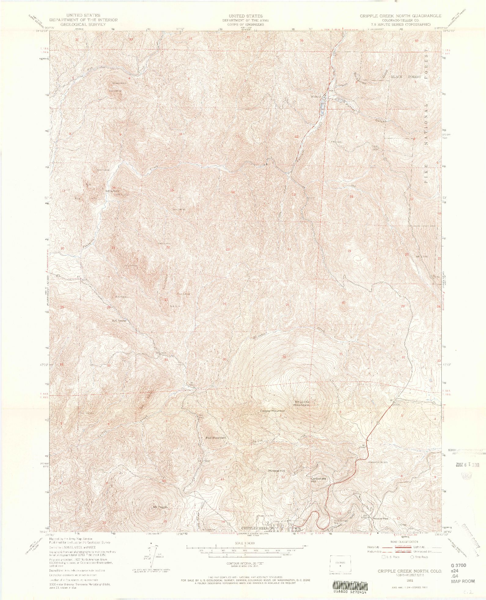 USGS 1:24000-SCALE QUADRANGLE FOR CRIPPLE CREEK NORTH, CO 1951