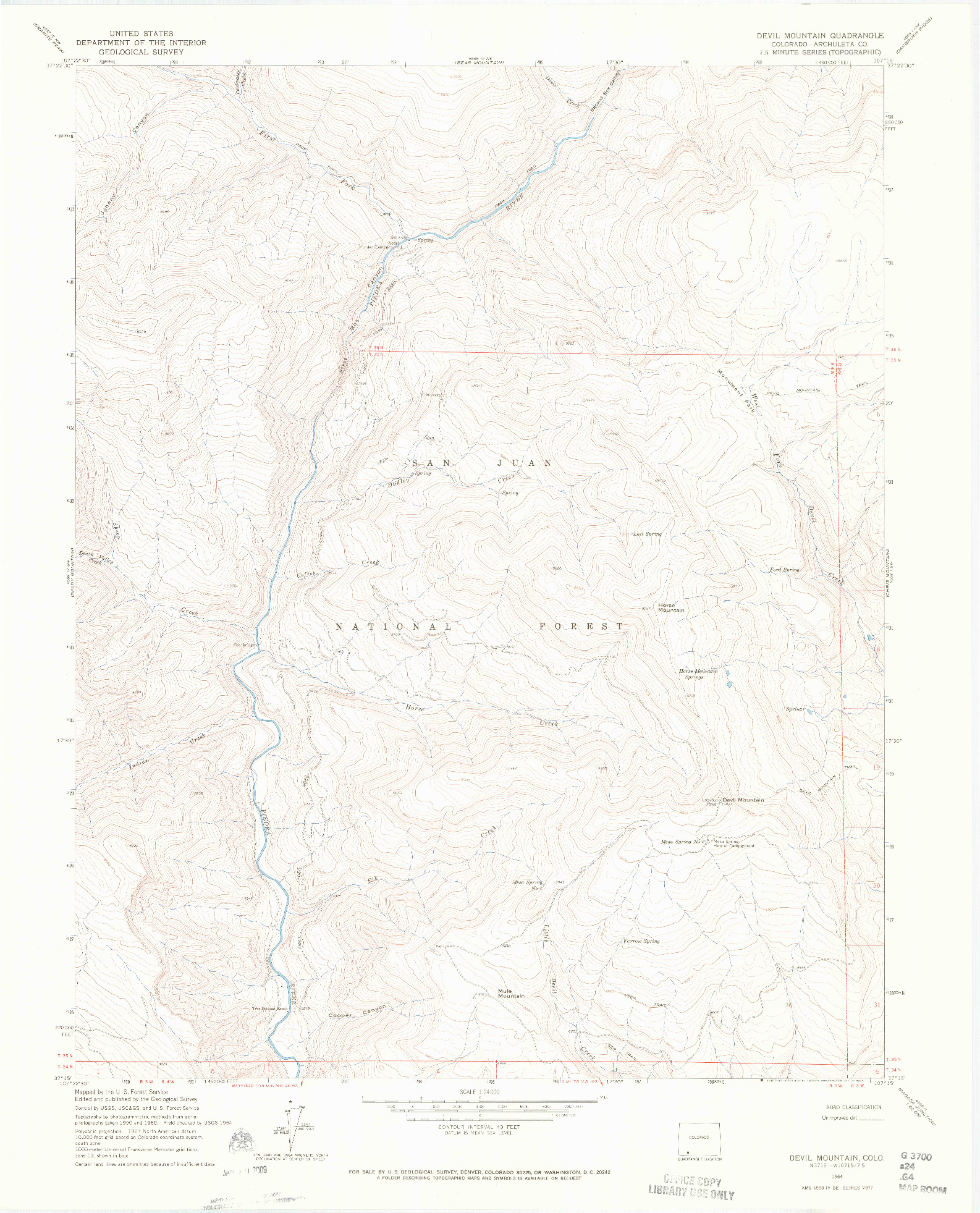 USGS 1:24000-SCALE QUADRANGLE FOR DEVIL MOUNTAIN, CO 1964
