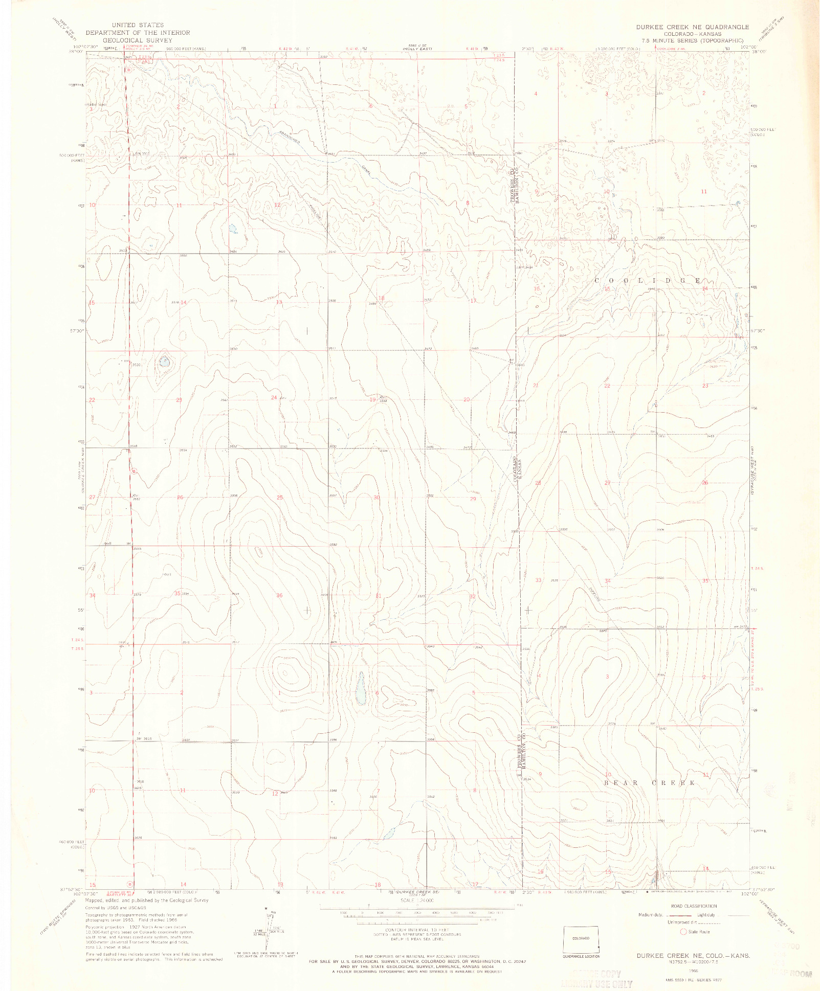 USGS 1:24000-SCALE QUADRANGLE FOR DURKEE CREEK NE, CO 1966