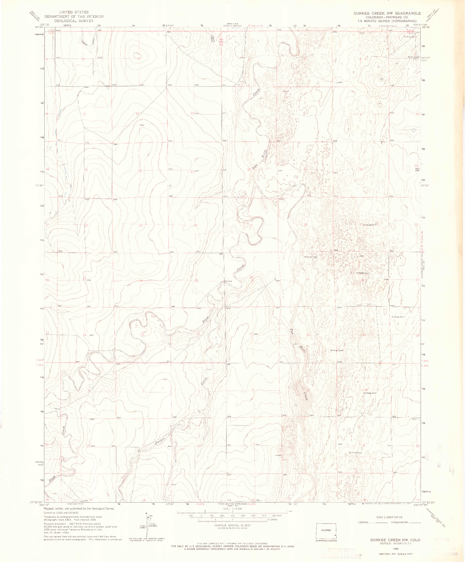 USGS 1:24000-SCALE QUADRANGLE FOR DURKEE CREEK NW, CO 1966