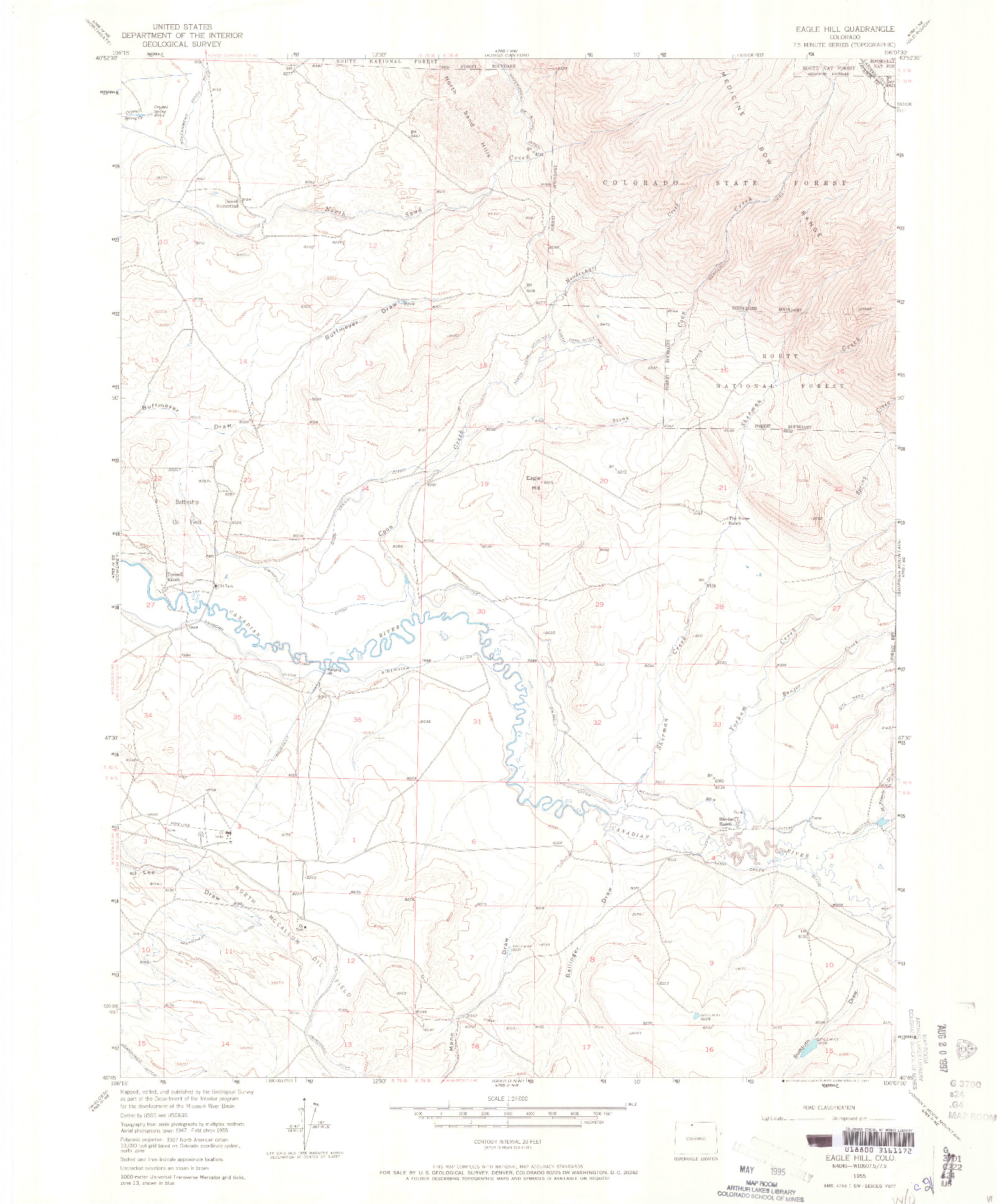USGS 1:24000-SCALE QUADRANGLE FOR EAGLE HILL, CO 1955