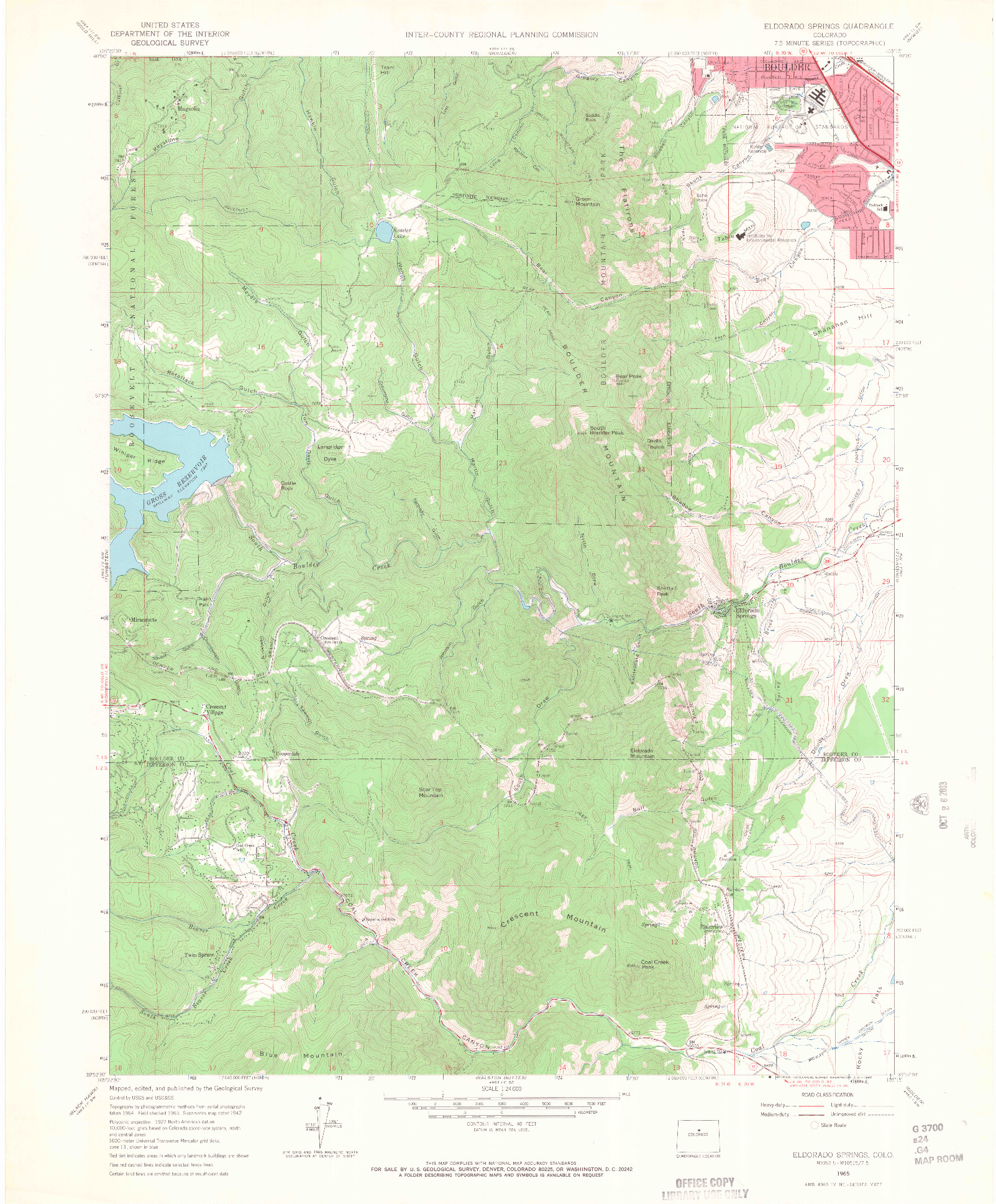 USGS 1:24000-SCALE QUADRANGLE FOR ELDORADO SPRINGS, CO 1965