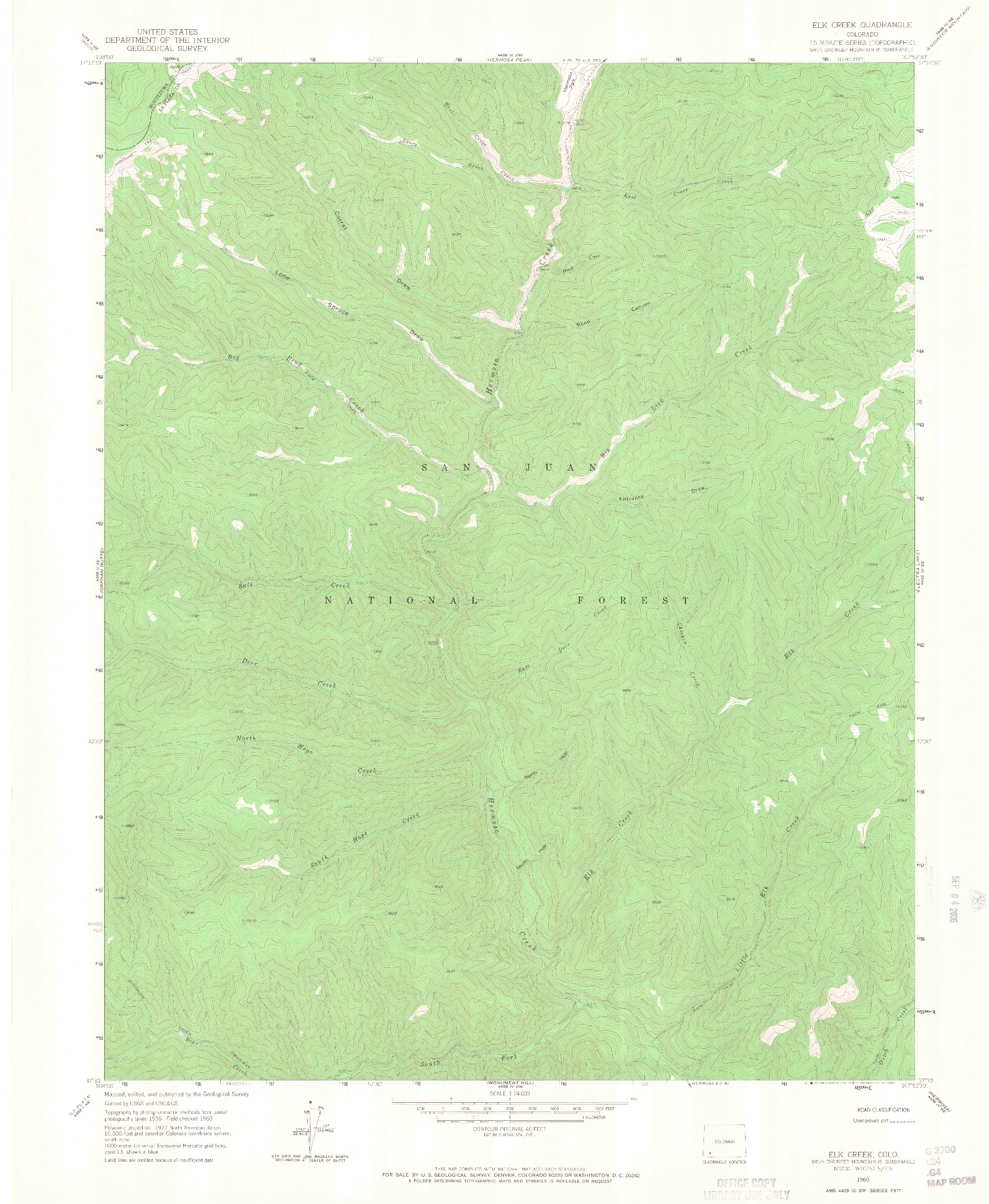 USGS 1:24000-SCALE QUADRANGLE FOR ELK CREEK, CO 1960