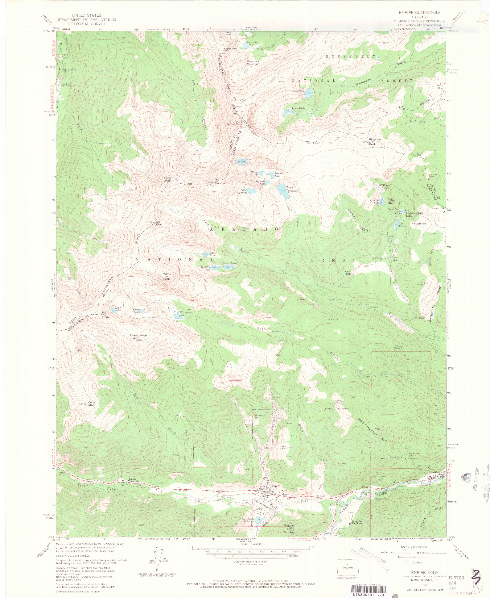 USGS 1:24000-SCALE QUADRANGLE FOR EMPIRE, CO 1958