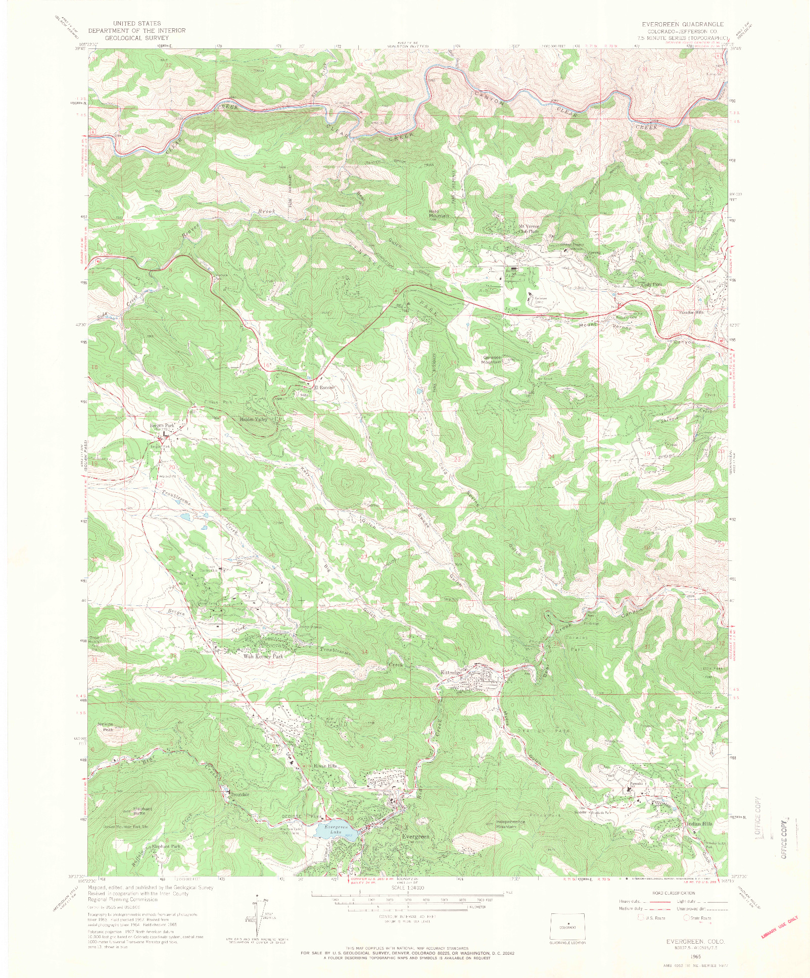 USGS 1:24000-SCALE QUADRANGLE FOR EVERGREEN, CO 1965