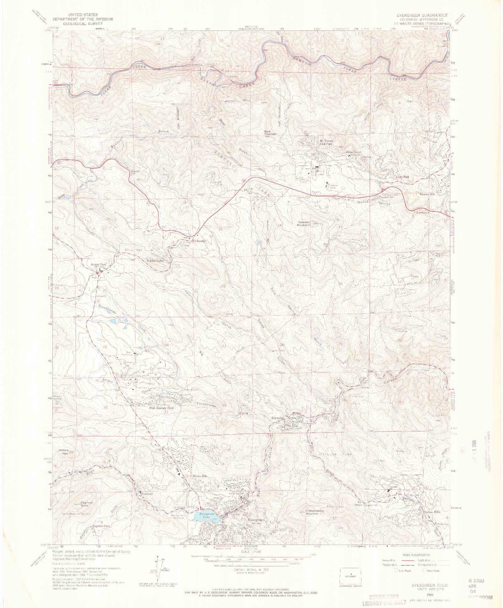 USGS 1:24000-SCALE QUADRANGLE FOR EVERGREEN, CO 1965