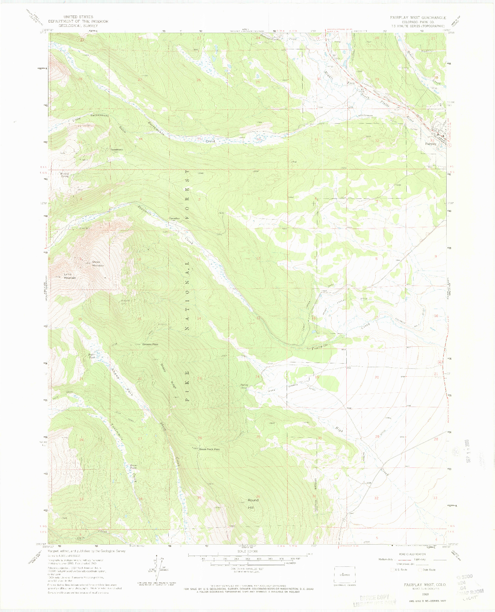 USGS 1:24000-SCALE QUADRANGLE FOR FAIRPLAY WEST, CO 1960