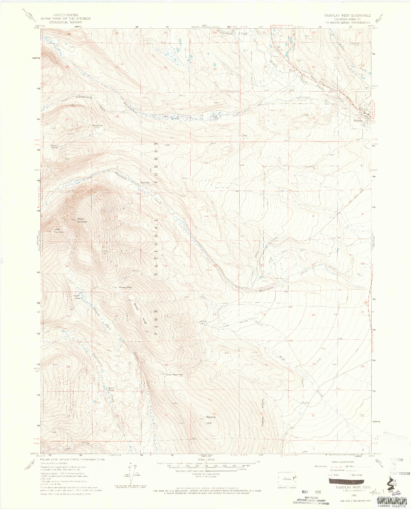 USGS 1:24000-SCALE QUADRANGLE FOR FAIRPLAY WEST, CO 1960
