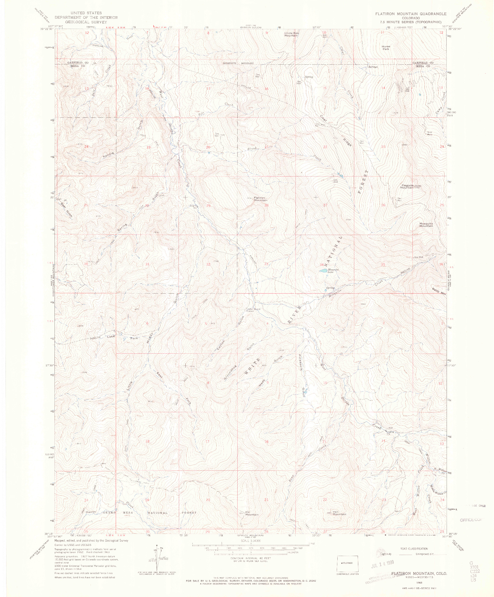 USGS 1:24000-SCALE QUADRANGLE FOR FLATIRON MOUNTAIN, CO 1963