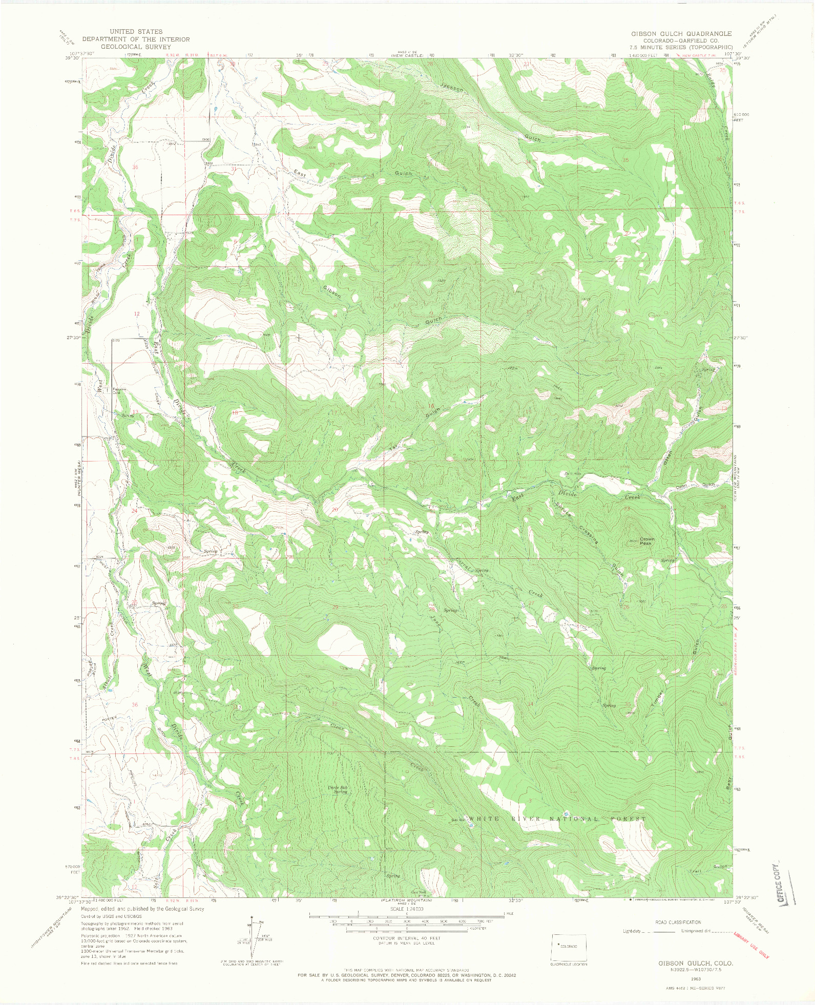 USGS 1:24000-SCALE QUADRANGLE FOR GIBSON GULCH, CO 1963