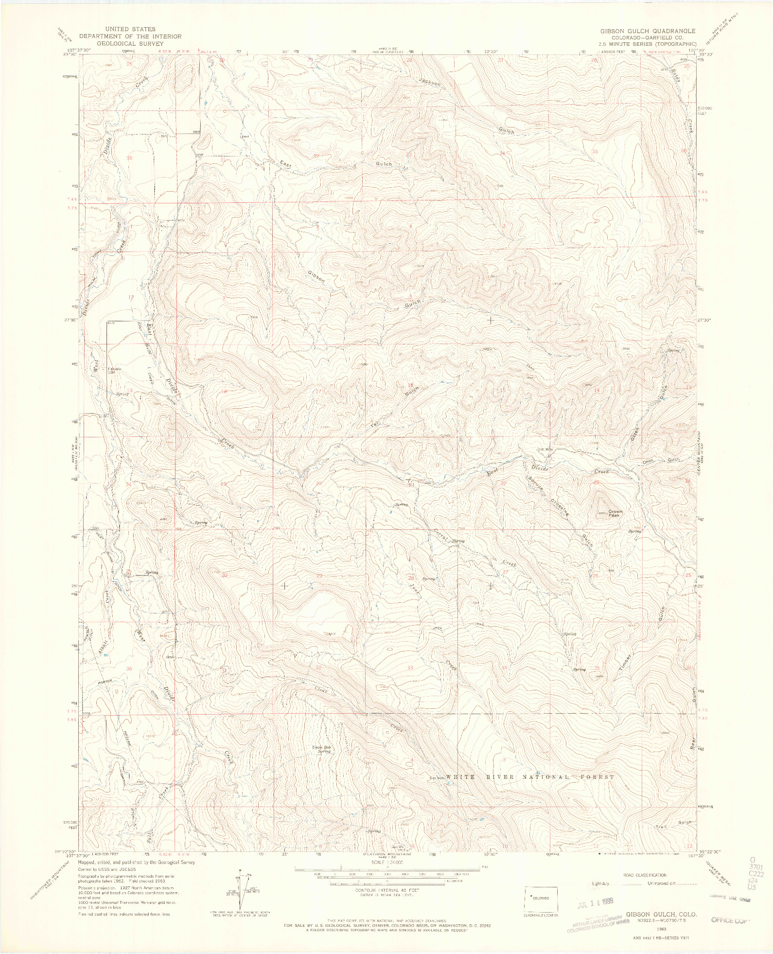 USGS 1:24000-SCALE QUADRANGLE FOR GIBSON GULCH, CO 1963