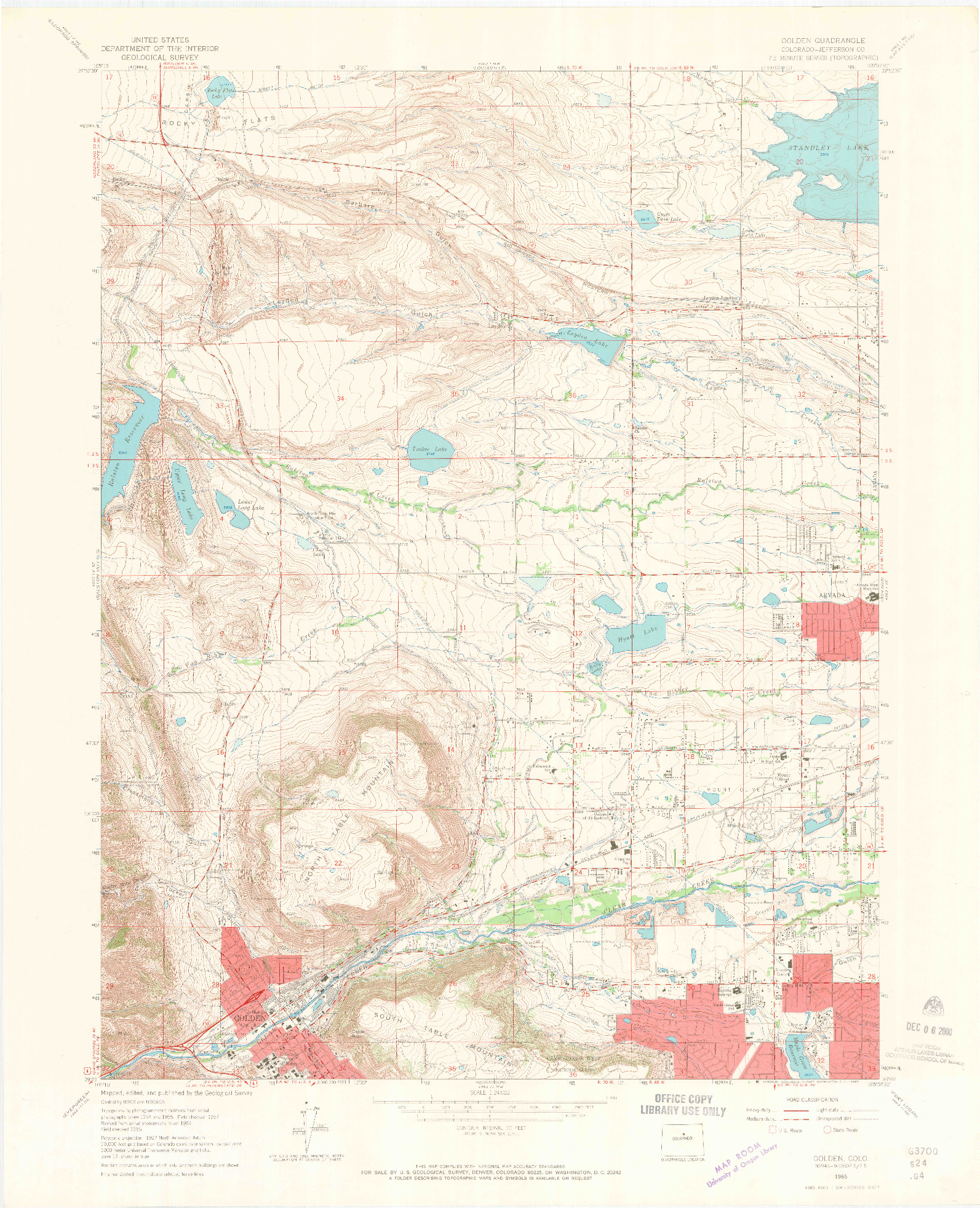 USGS 1:24000-SCALE QUADRANGLE FOR GOLDEN, CO 1965