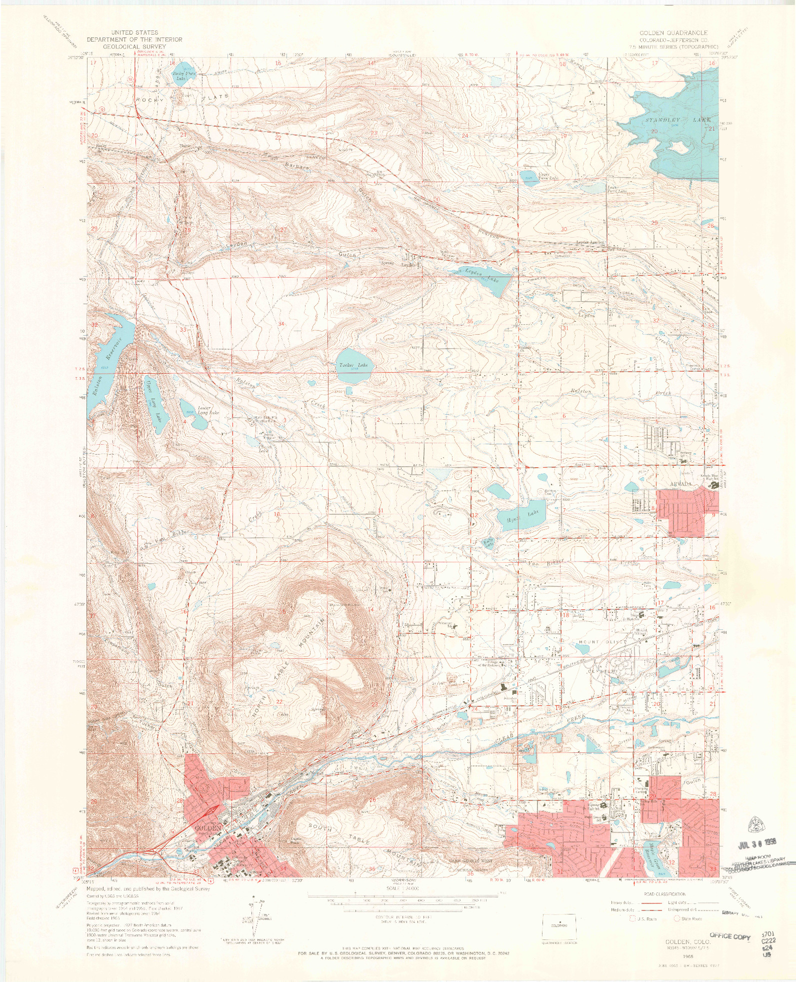 USGS 1:24000-SCALE QUADRANGLE FOR GOLDEN, CO 1965