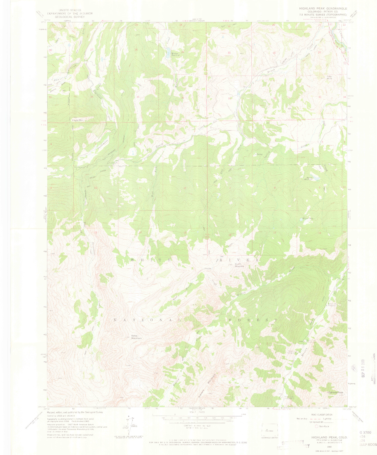 USGS 1:24000-SCALE QUADRANGLE FOR HIGHLAND PEAK, CO 1960