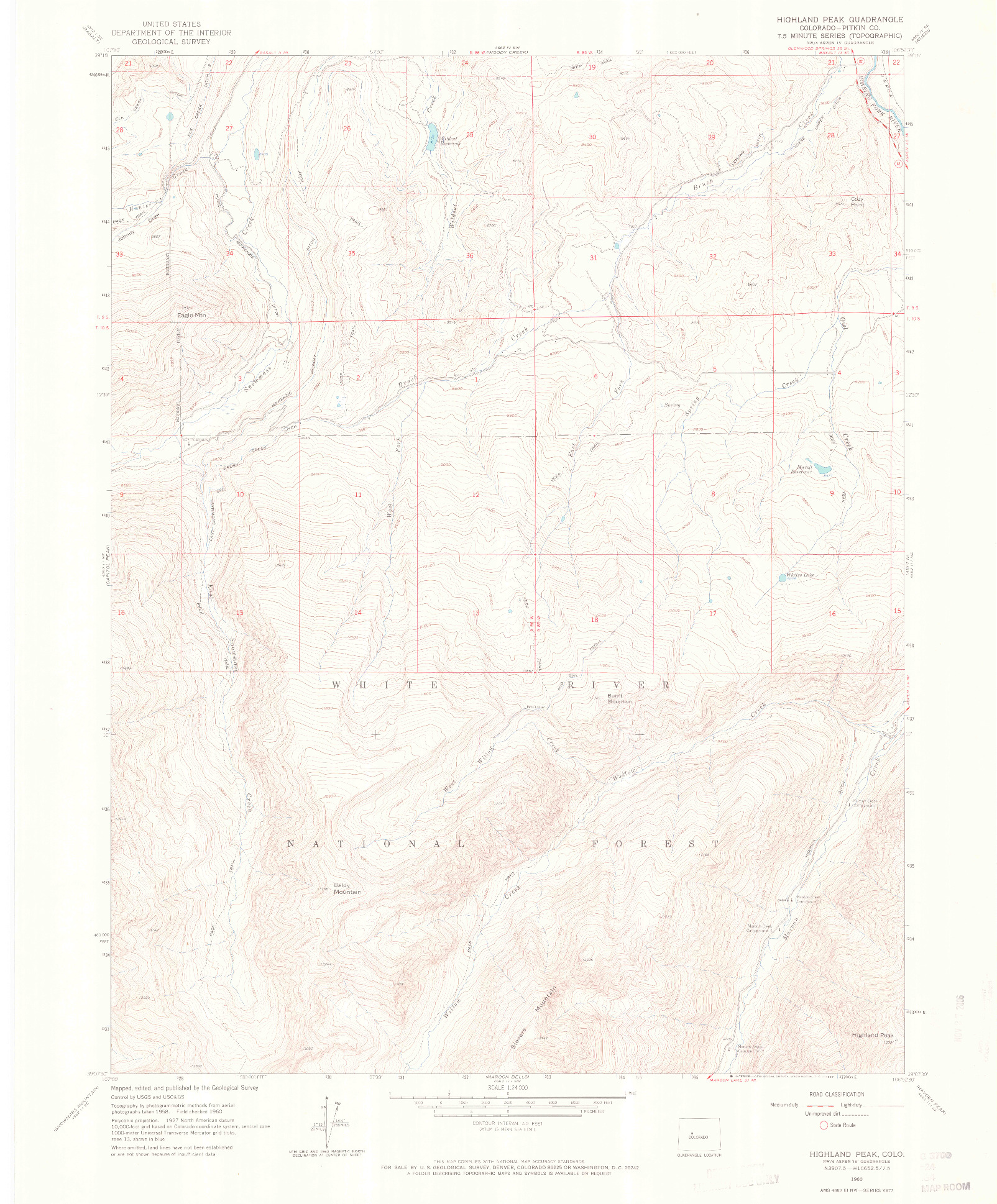 USGS 1:24000-SCALE QUADRANGLE FOR HIGHLAND PEAK, CO 1960