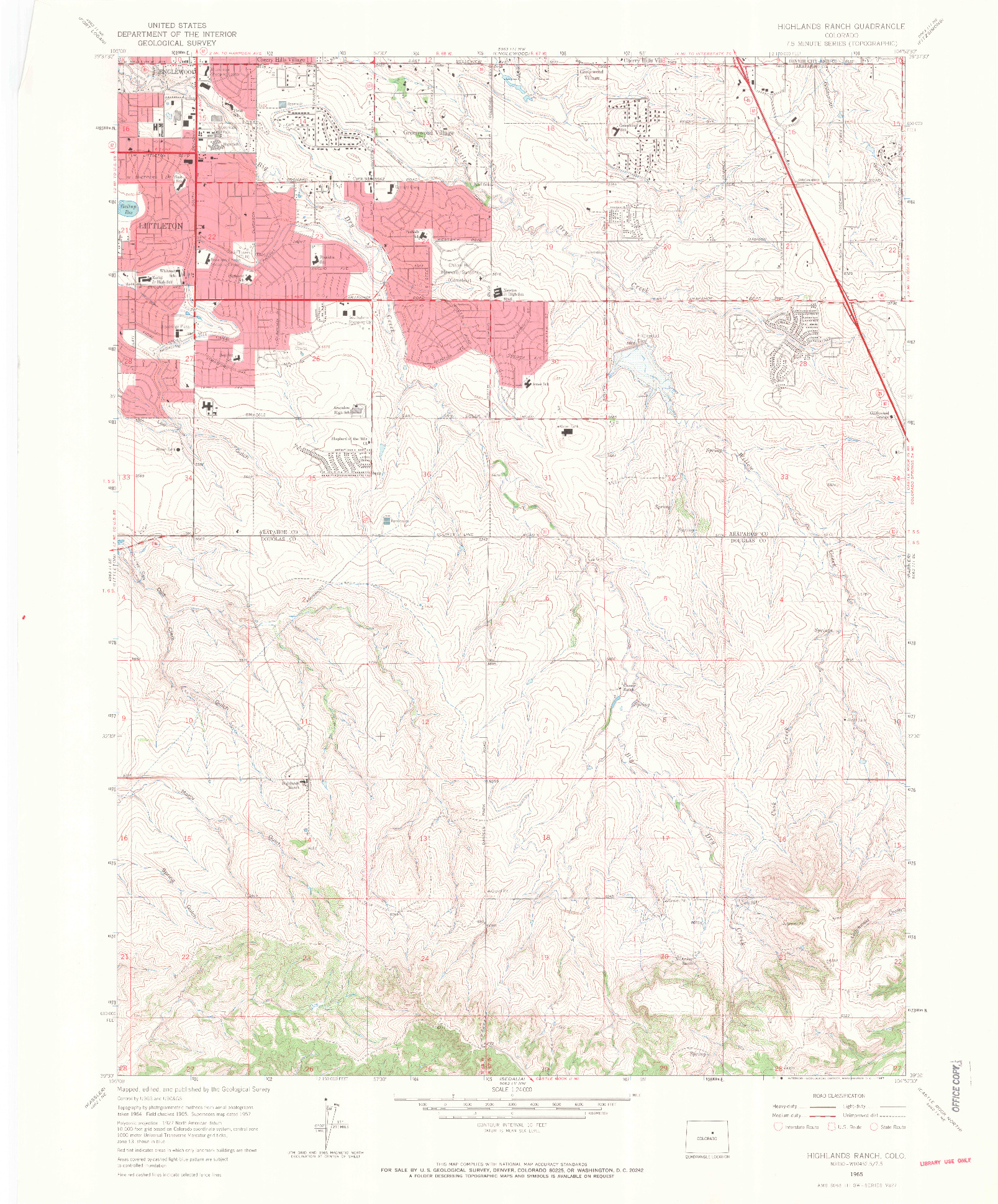 USGS 1:24000-SCALE QUADRANGLE FOR HIGHLANDS RANCH, CO 1965