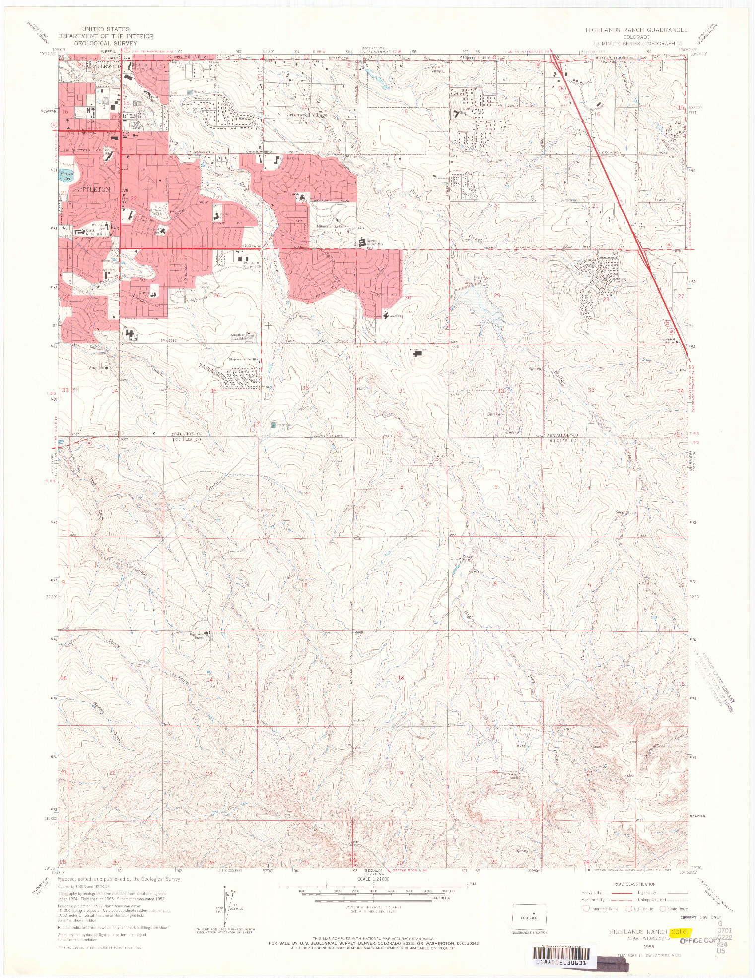 USGS 1:24000-SCALE QUADRANGLE FOR HIGHLANDS RANCH, CO 1965