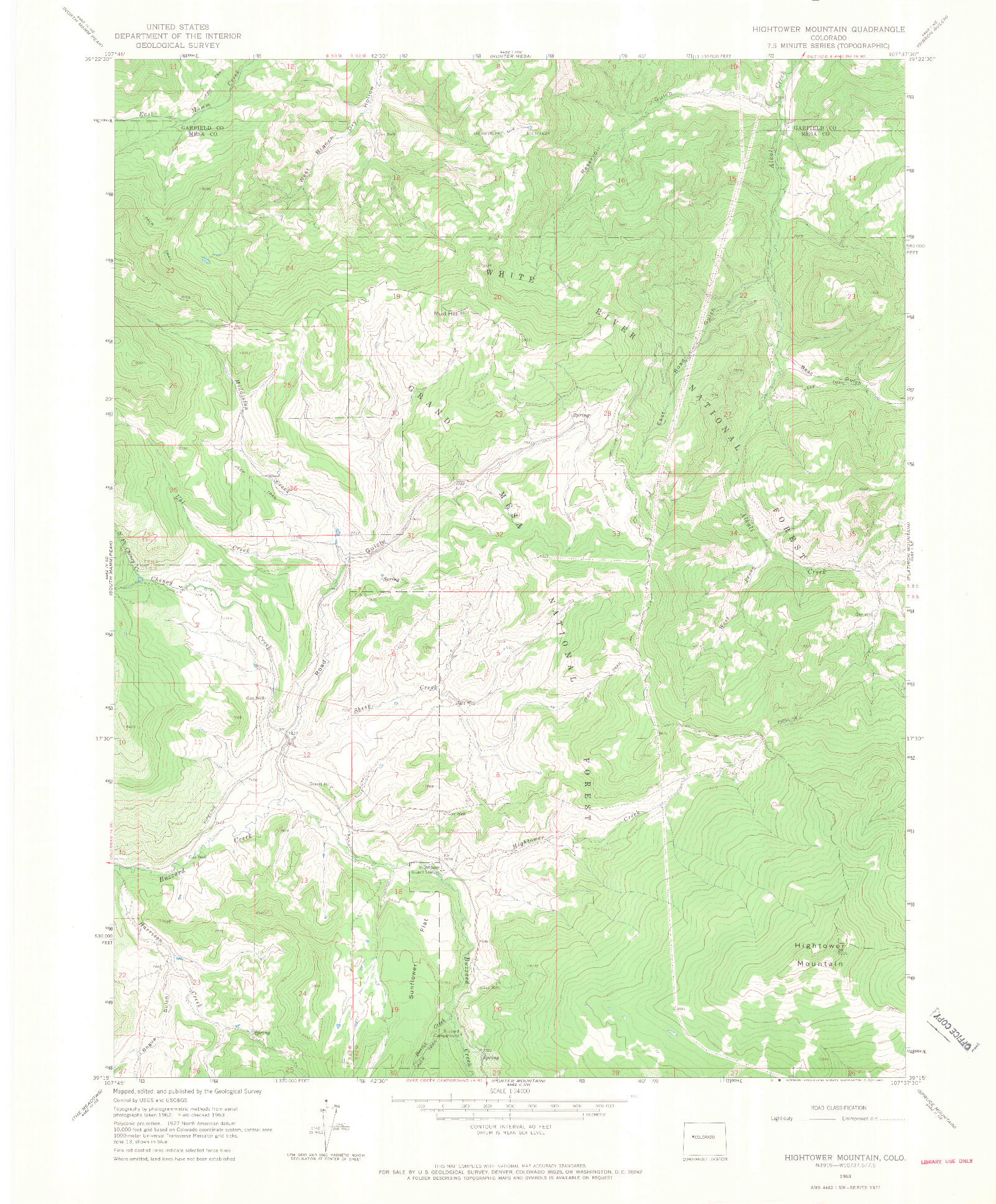 USGS 1:24000-SCALE QUADRANGLE FOR HIGHTOWER MOUNTAIN, CO 1963