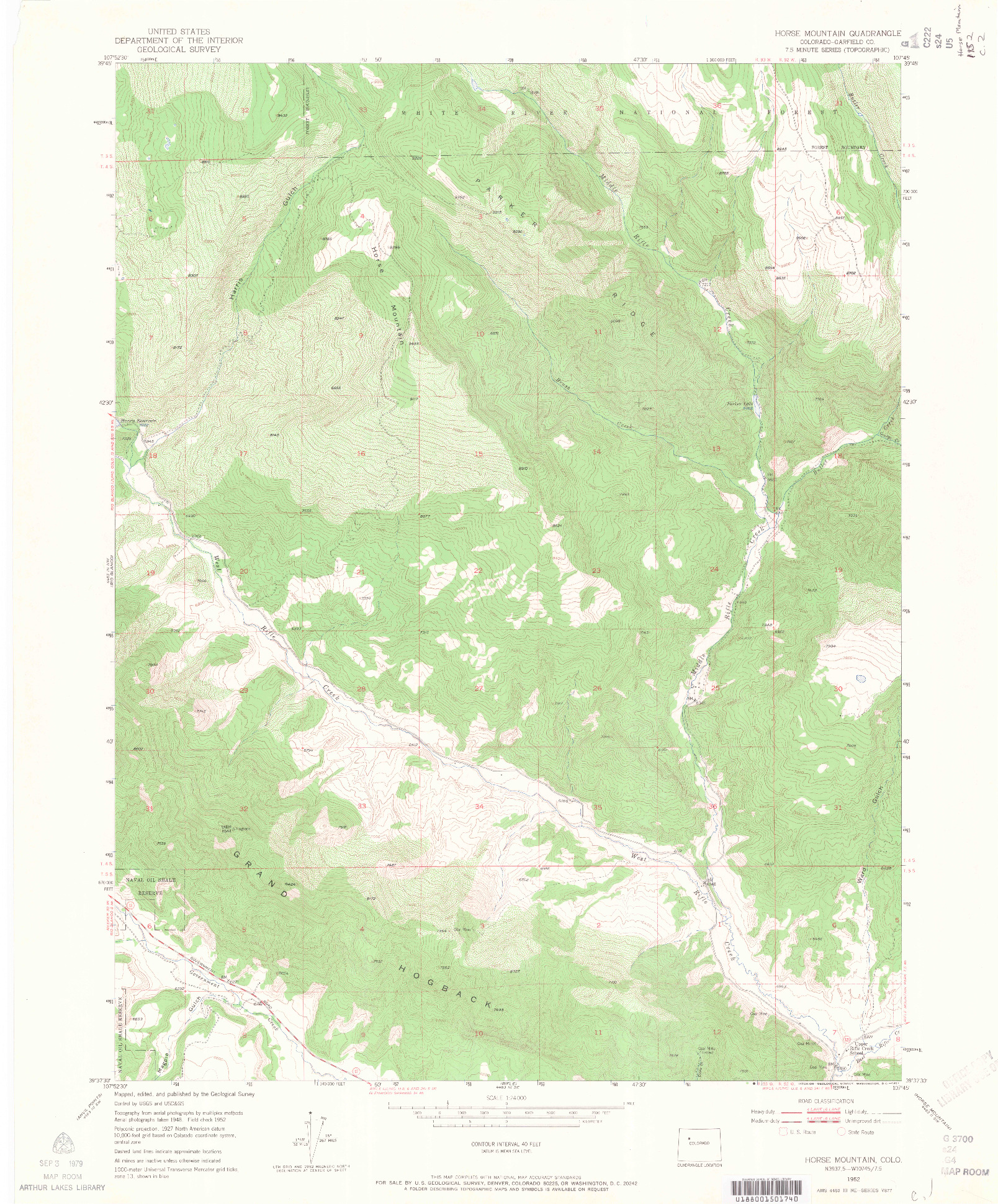 USGS 1:24000-SCALE QUADRANGLE FOR HORSE MOUNTAIN, CO 1952