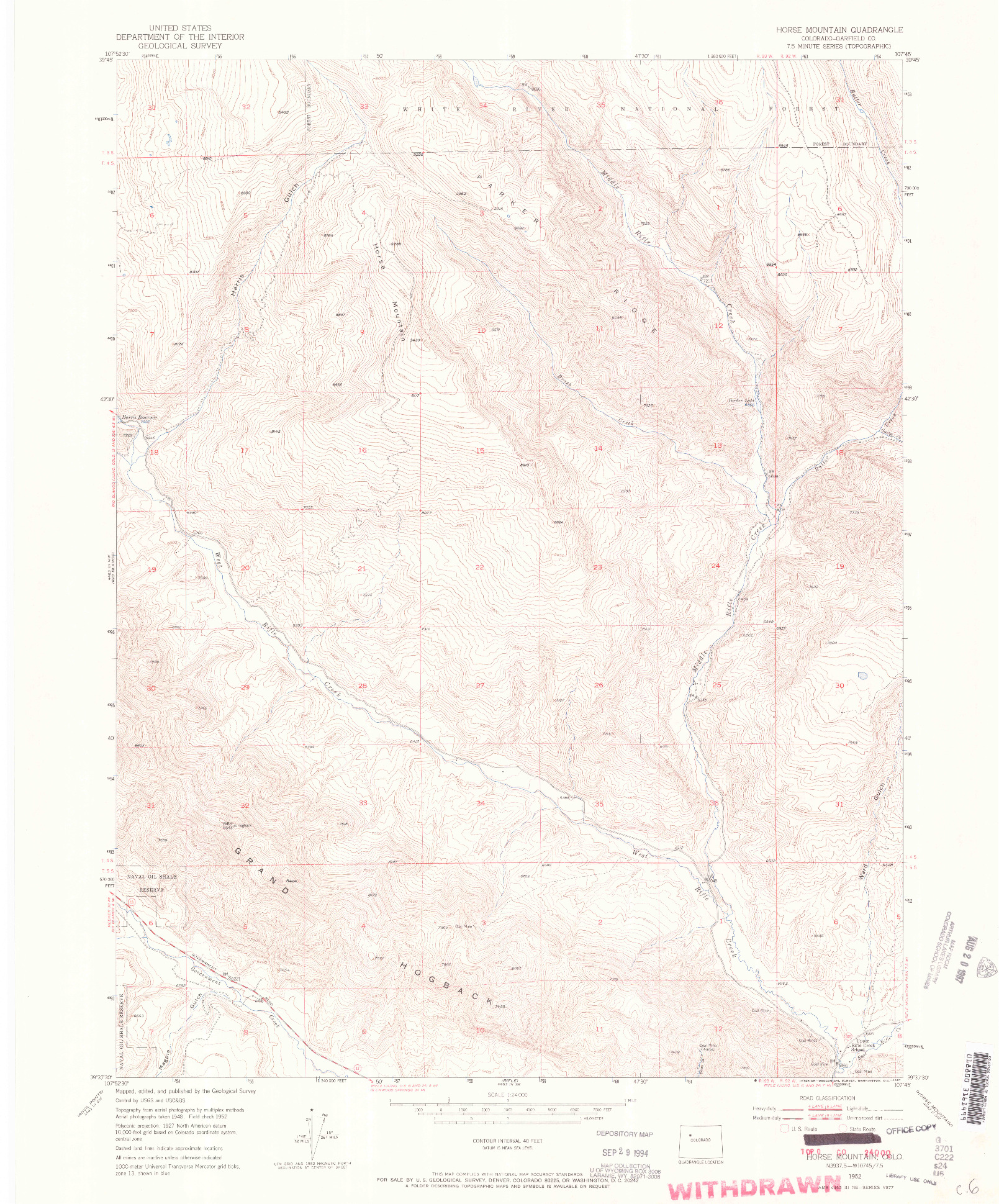 USGS 1:24000-SCALE QUADRANGLE FOR HORSE MOUNTAIN, CO 1952