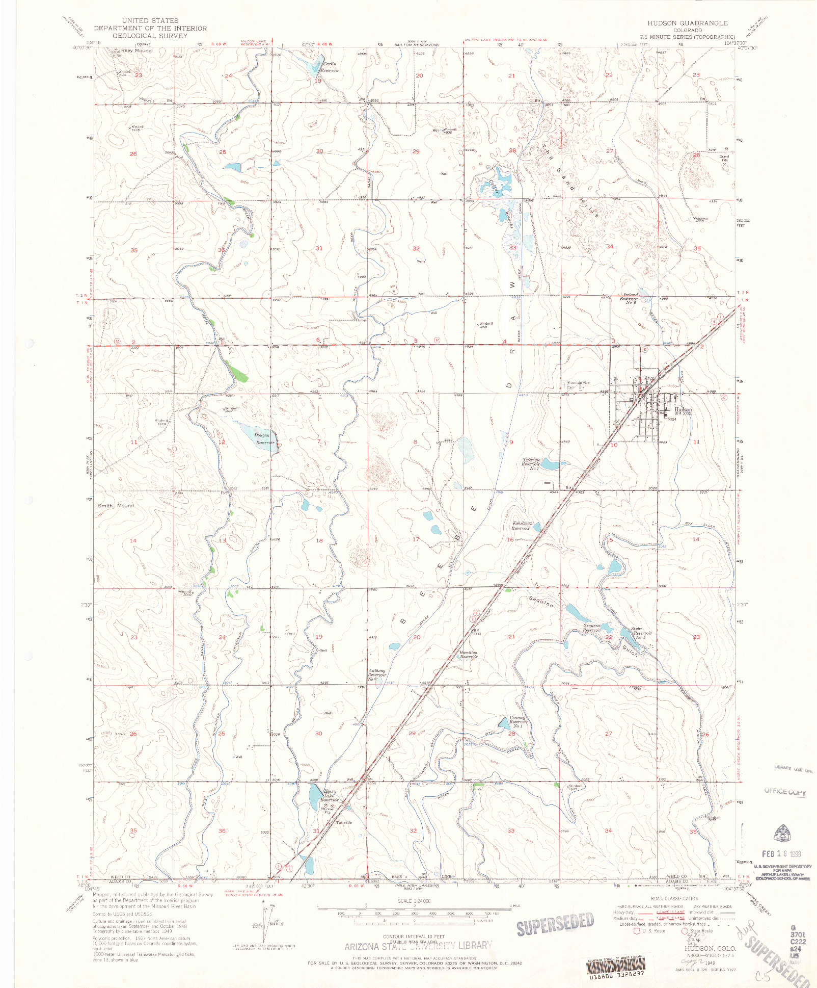 USGS 1:24000-SCALE QUADRANGLE FOR HUDSON, CO 1949