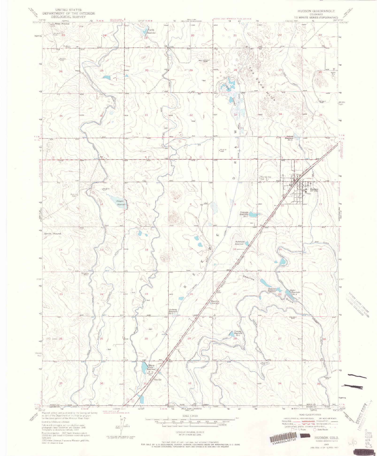 USGS 1:24000-SCALE QUADRANGLE FOR HUDSON, CO 1949