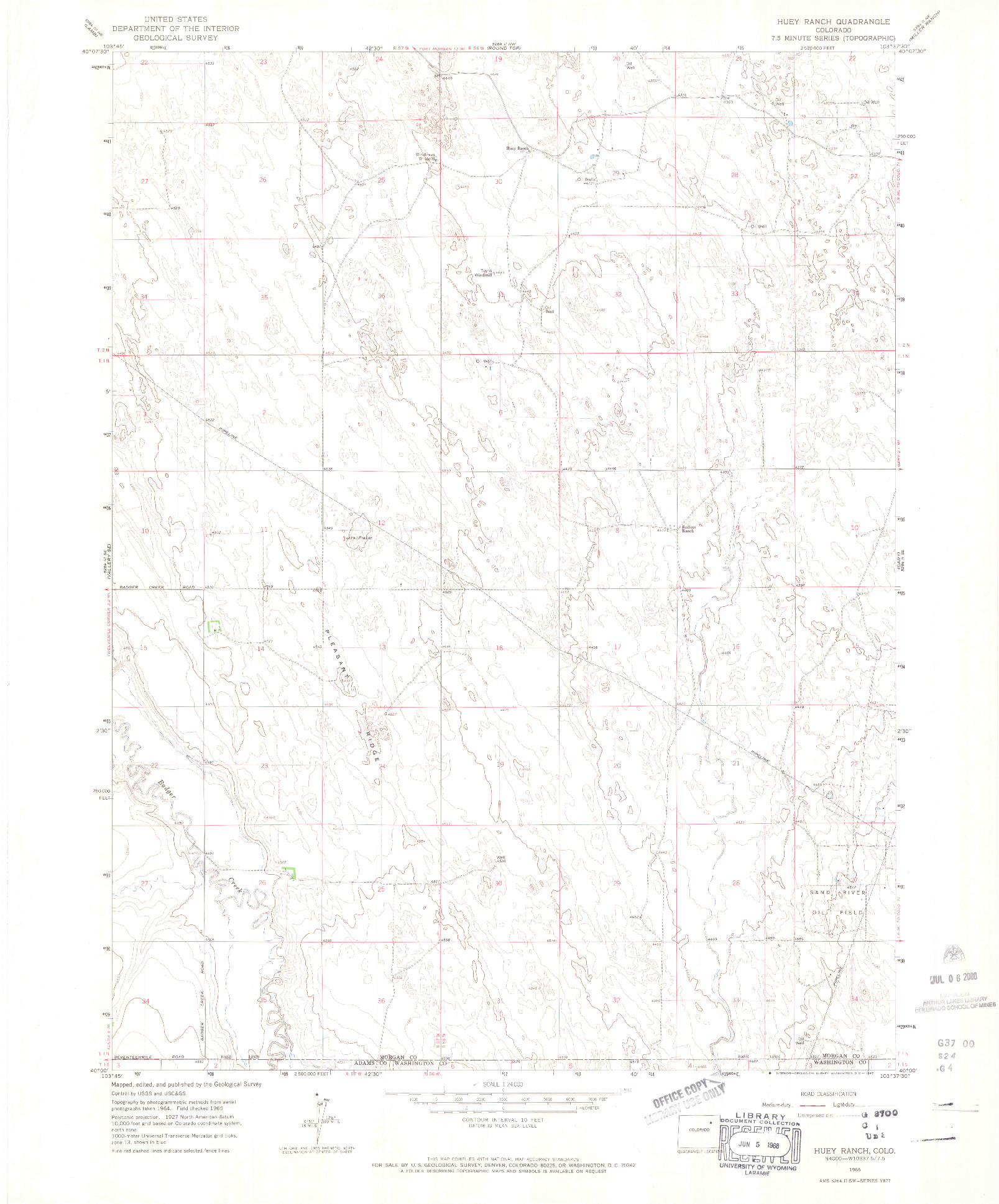 USGS 1:24000-SCALE QUADRANGLE FOR HUEY RANCH, CO 1965