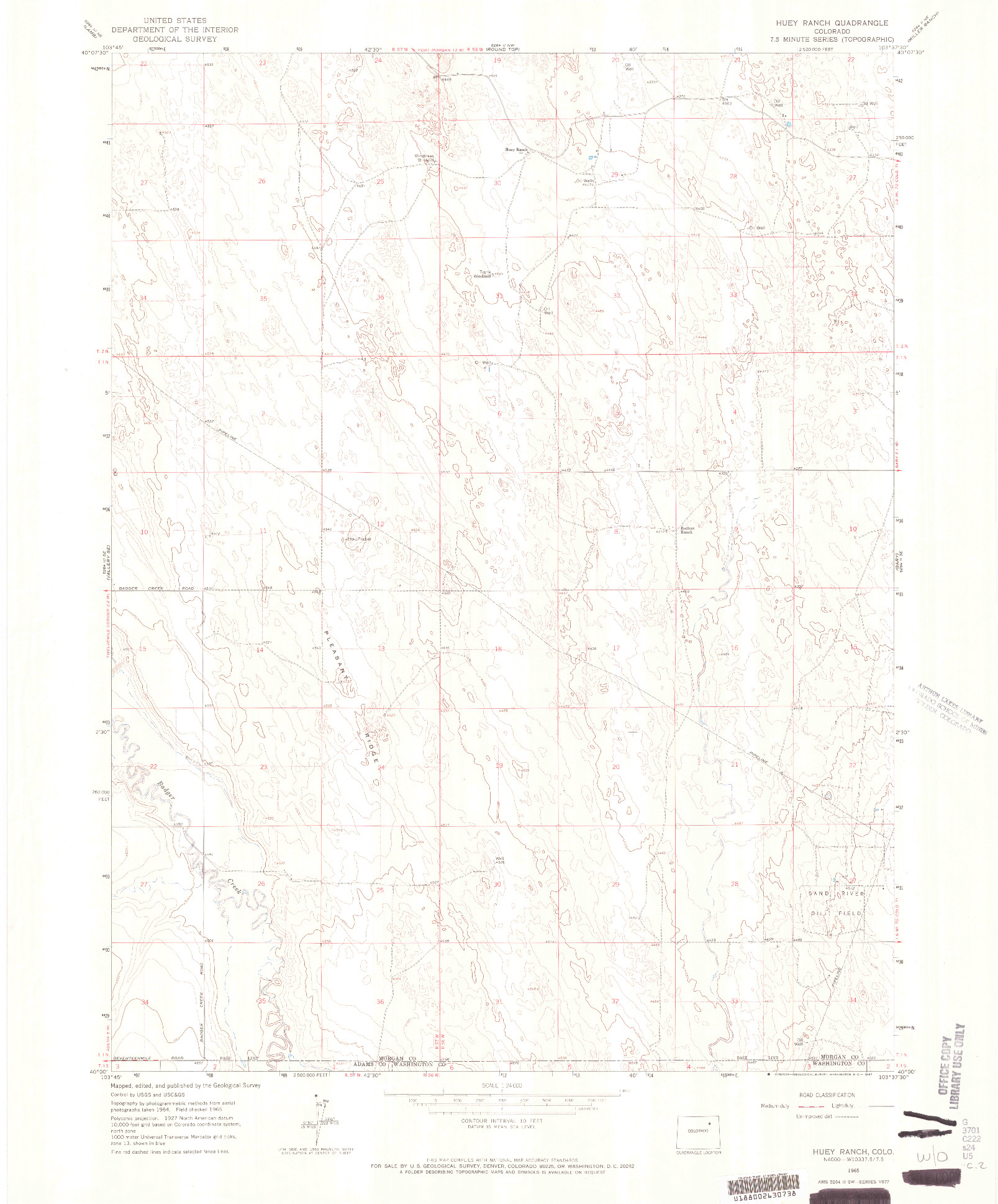 USGS 1:24000-SCALE QUADRANGLE FOR HUEY RANCH, CO 1965