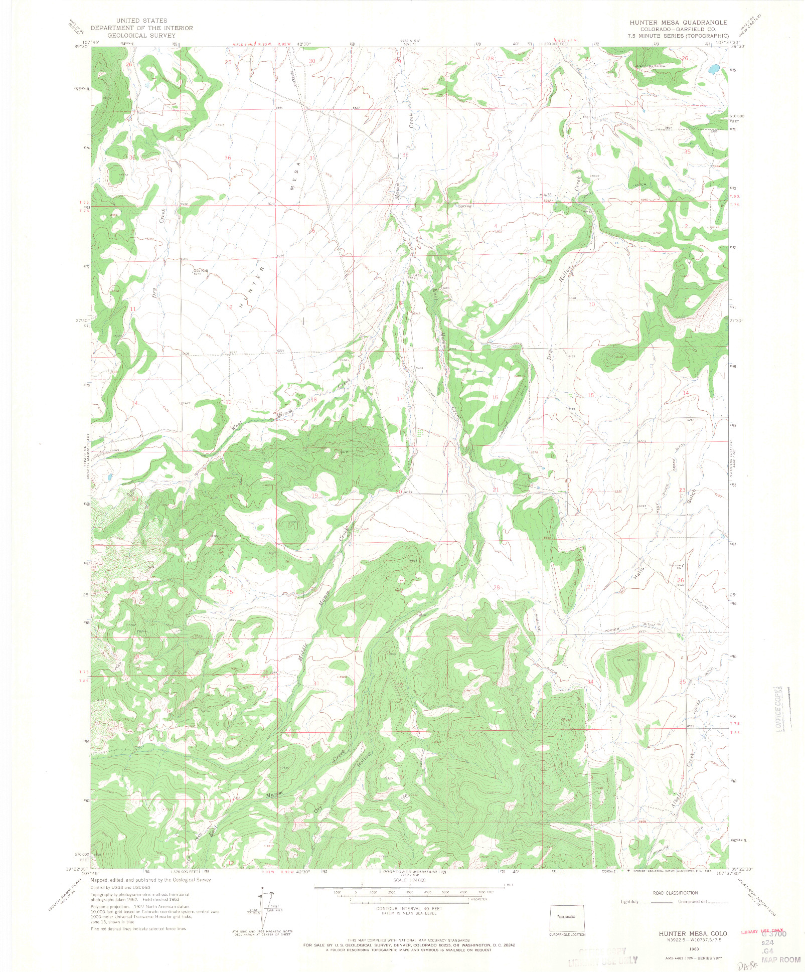 USGS 1:24000-SCALE QUADRANGLE FOR HUNTER MESA, CO 1963