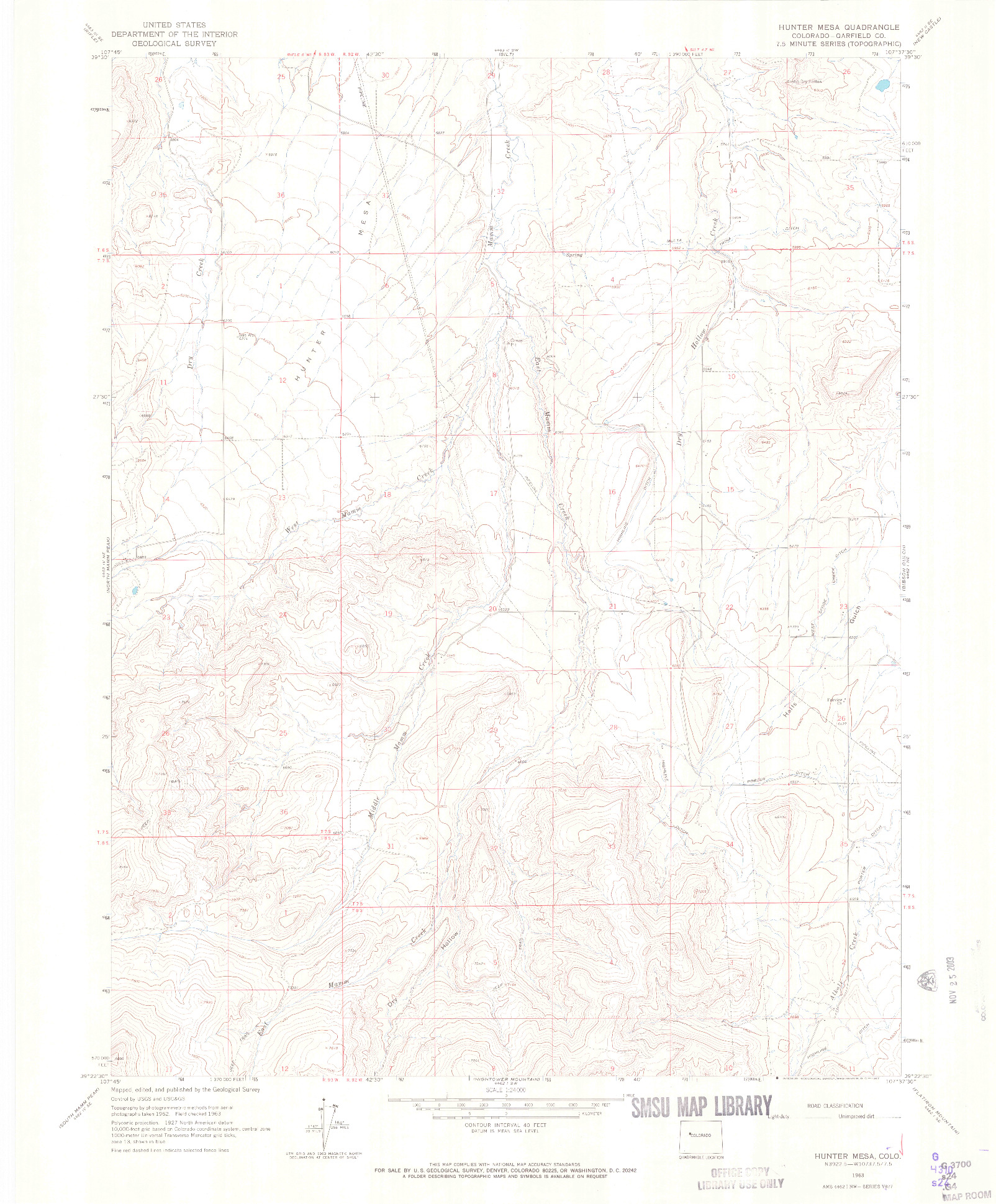 USGS 1:24000-SCALE QUADRANGLE FOR HUNTER MESA, CO 1963