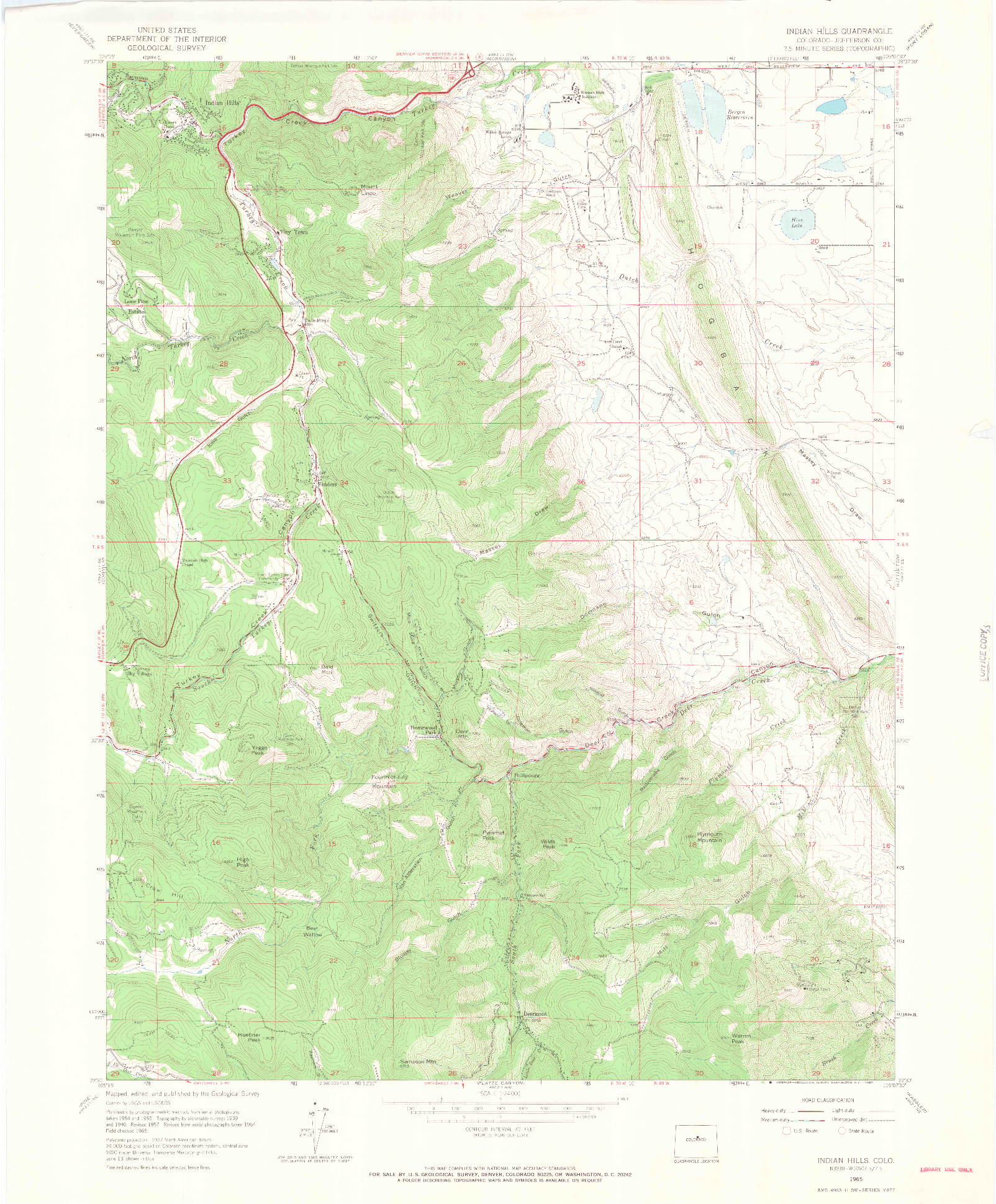 USGS 1:24000-SCALE QUADRANGLE FOR INDIAN HILLS, CO 1965