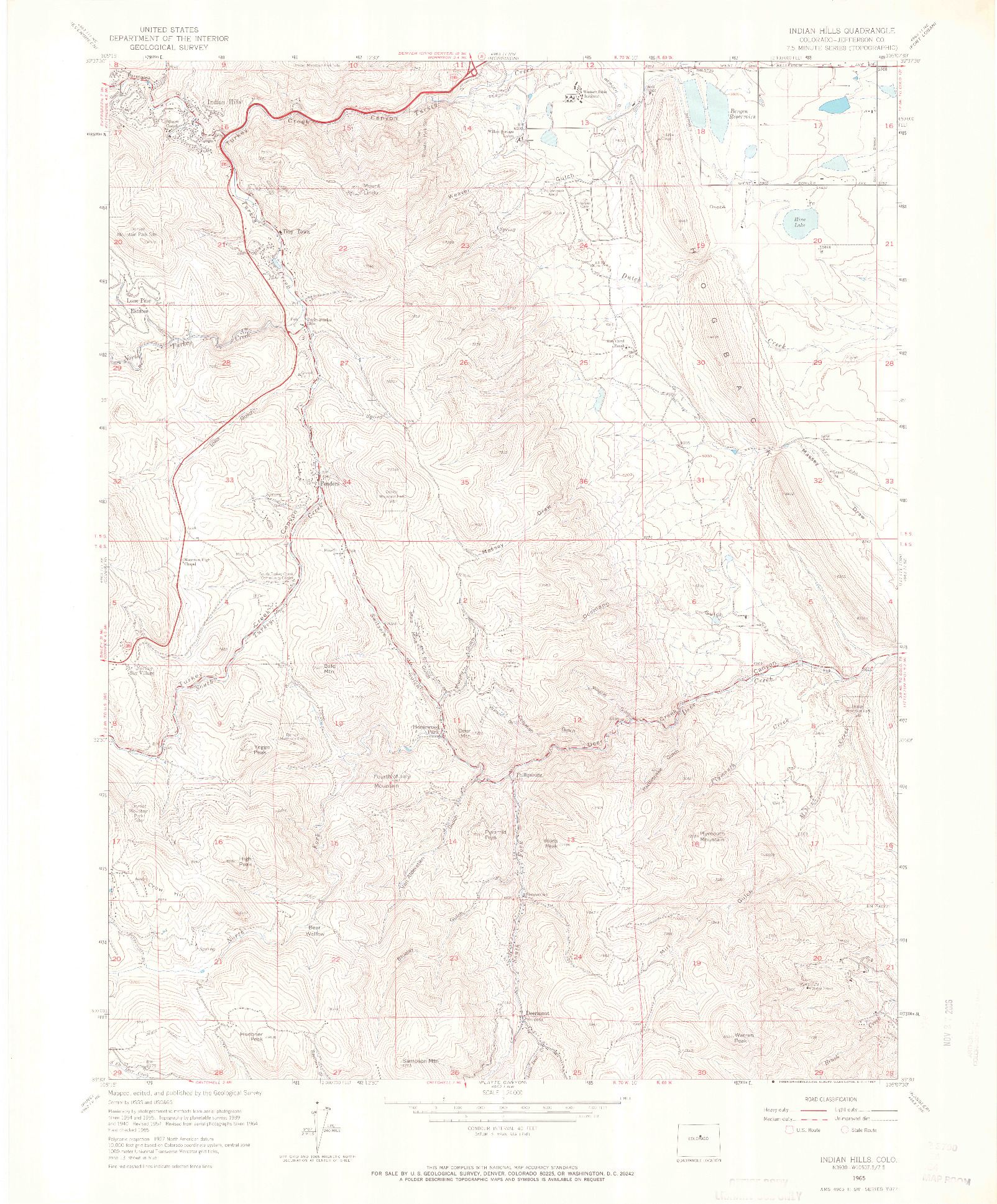 USGS 1:24000-SCALE QUADRANGLE FOR INDIAN HILLS, CO 1965