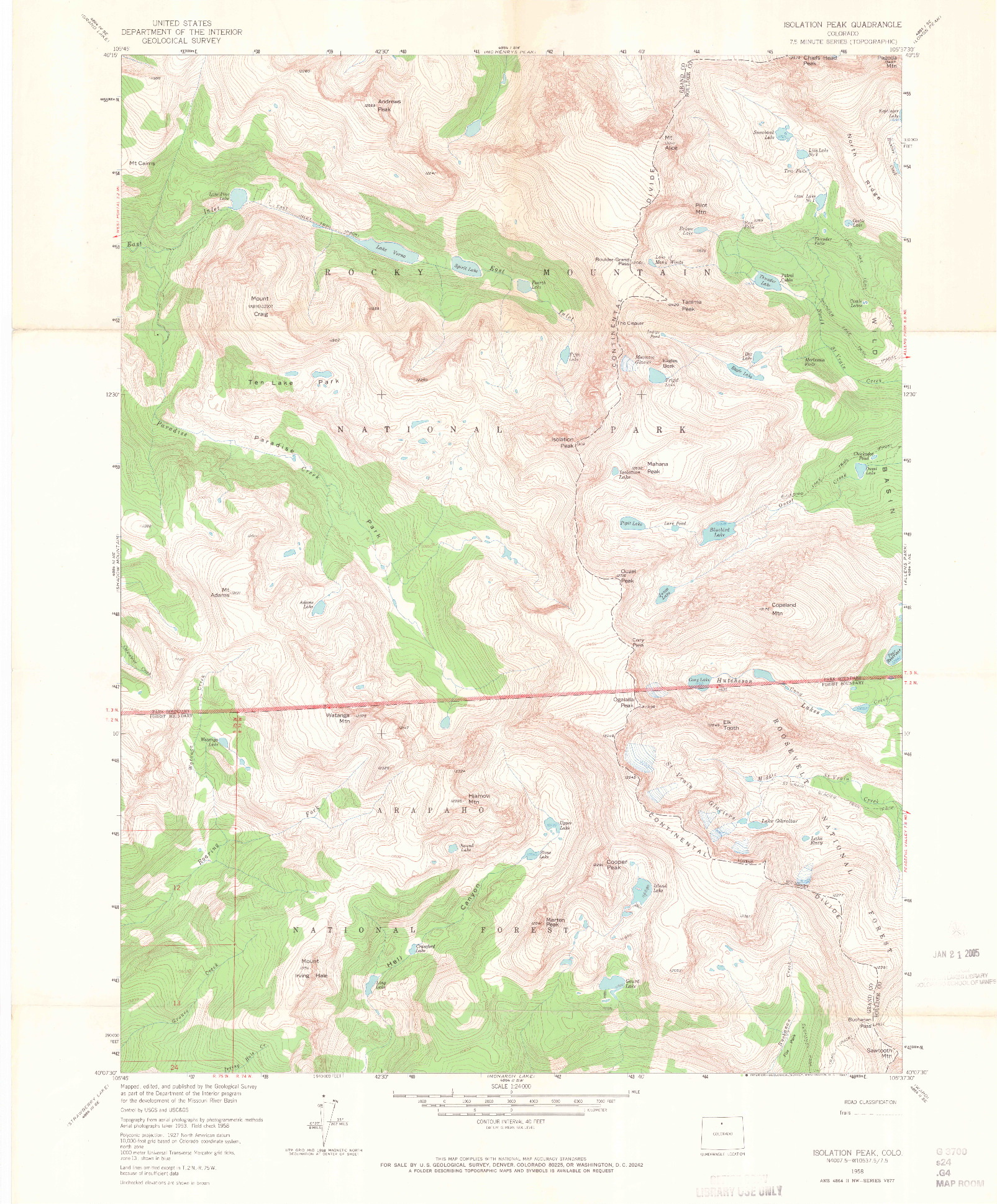 USGS 1:24000-SCALE QUADRANGLE FOR ISOLATION PEAK, CO 1958