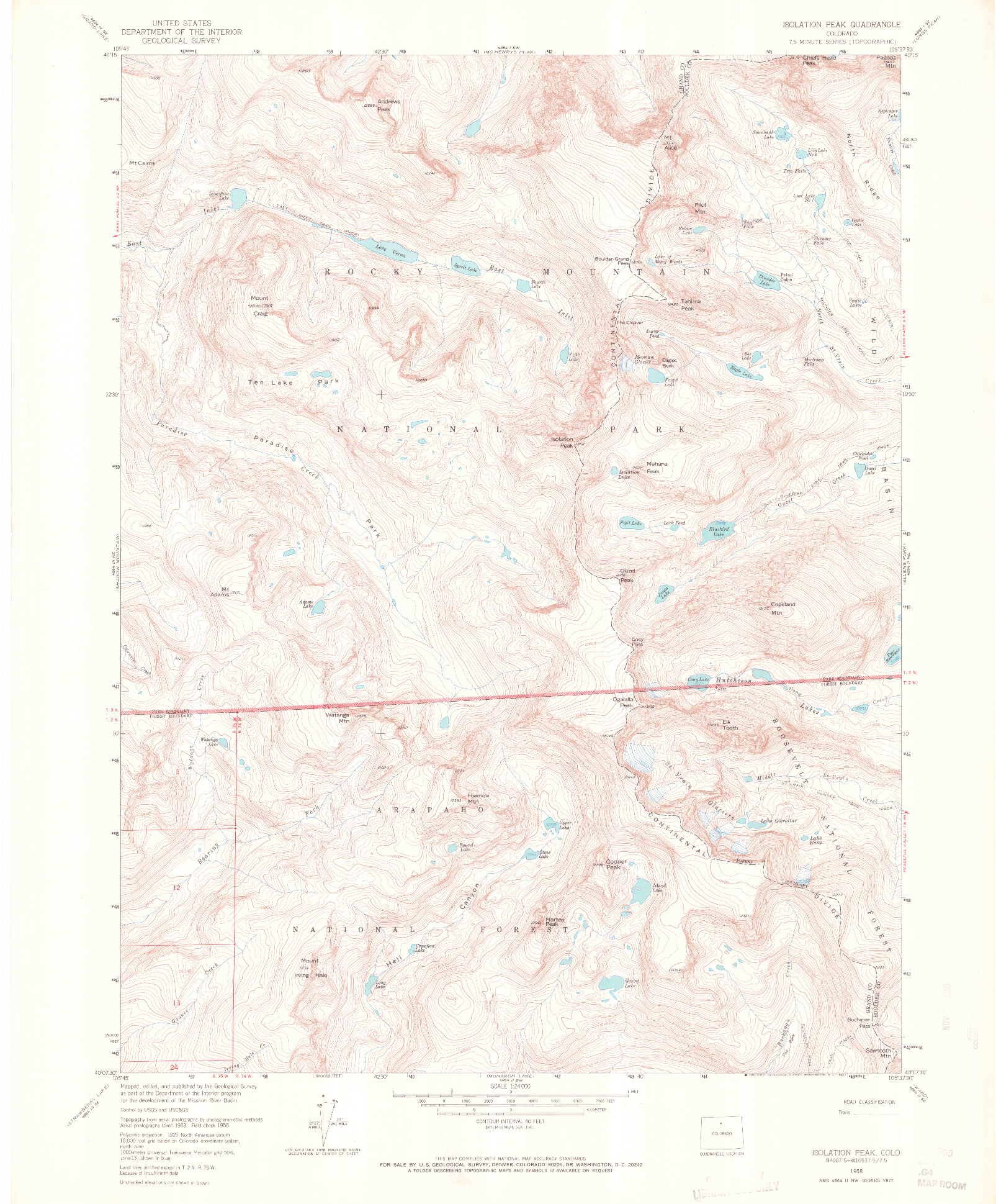 USGS 1:24000-SCALE QUADRANGLE FOR ISOLATION PEAK, CO 1958