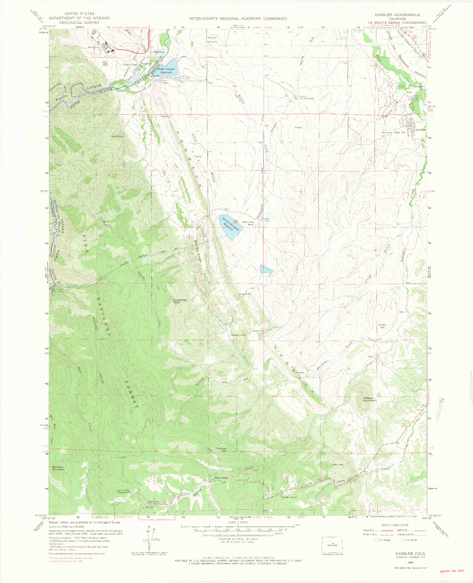 USGS 1:24000-SCALE QUADRANGLE FOR KASSLER, CO 1965