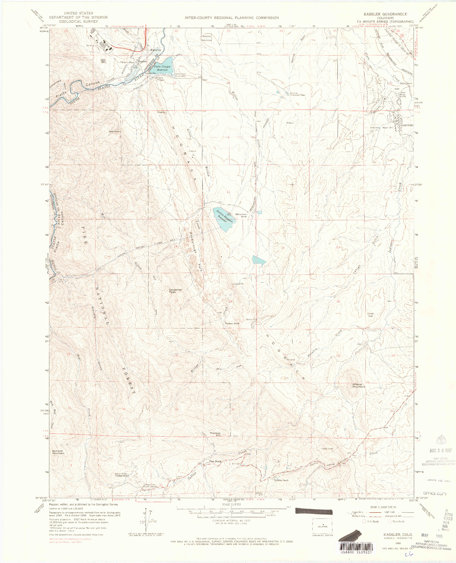 USGS 1:24000-SCALE QUADRANGLE FOR KASSLER, CO 1965