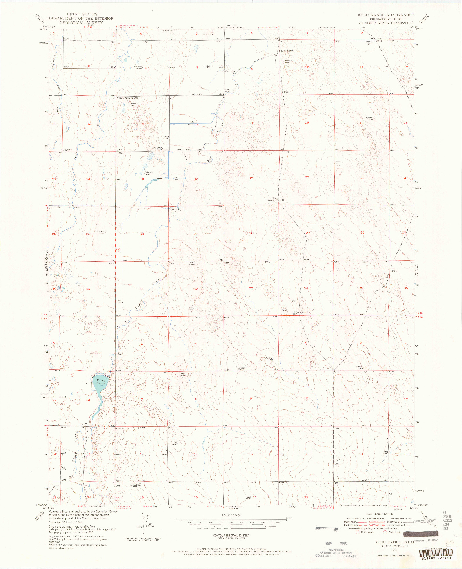 USGS 1:24000-SCALE QUADRANGLE FOR KLUG RANCH, CO 1950