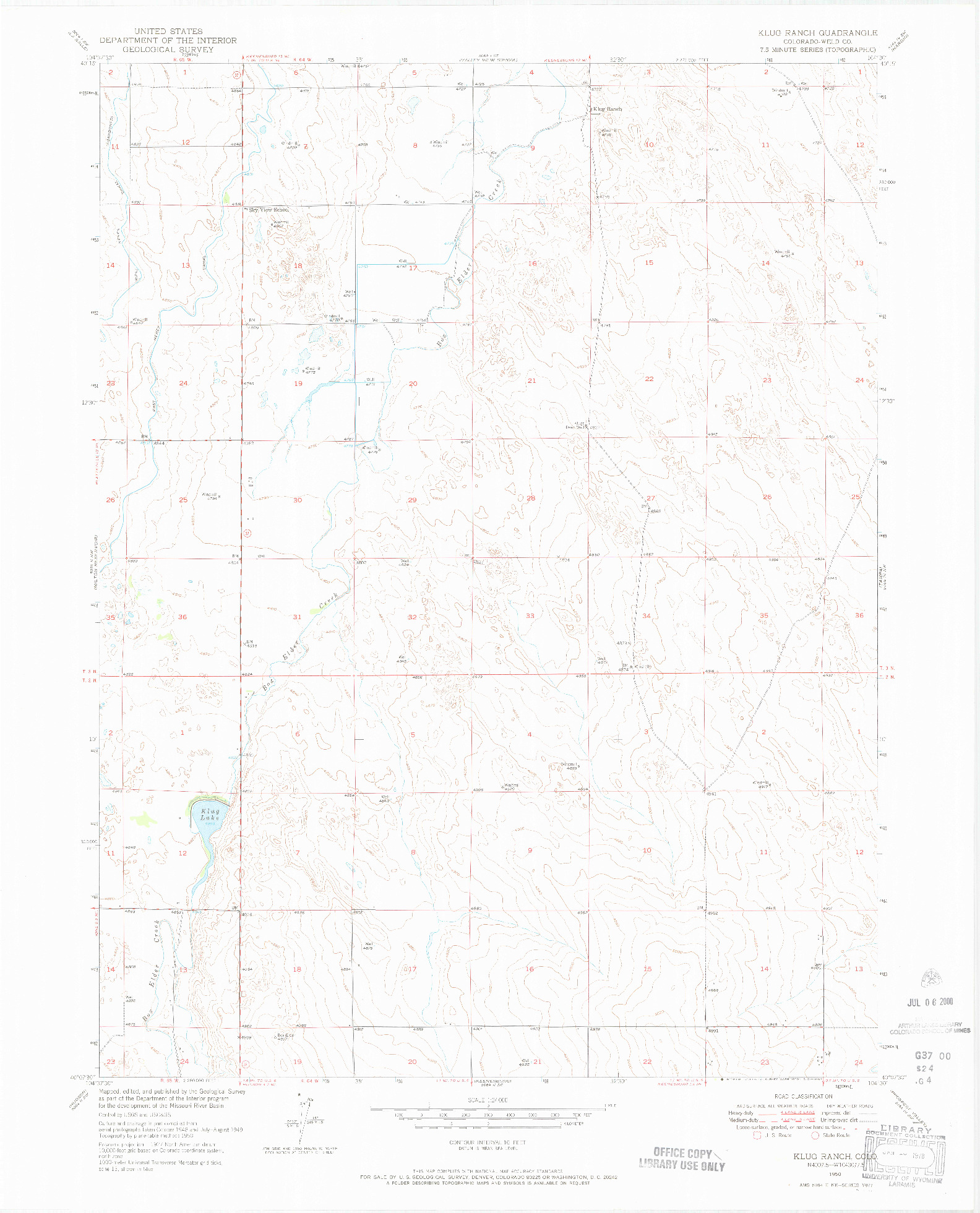 USGS 1:24000-SCALE QUADRANGLE FOR KLUG RANCH, CO 1950