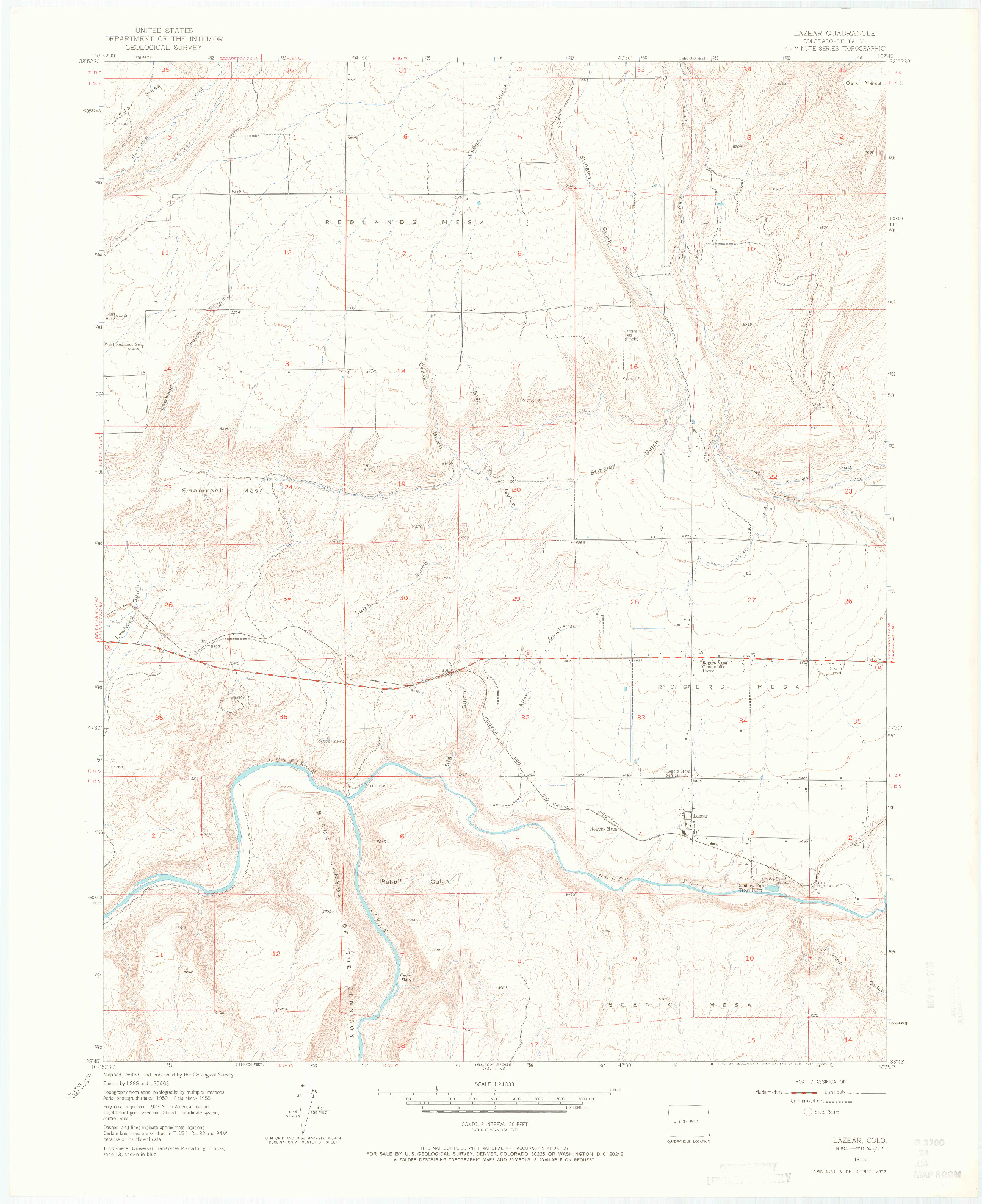 USGS 1:24000-SCALE QUADRANGLE FOR LAZEAR, CO 1955