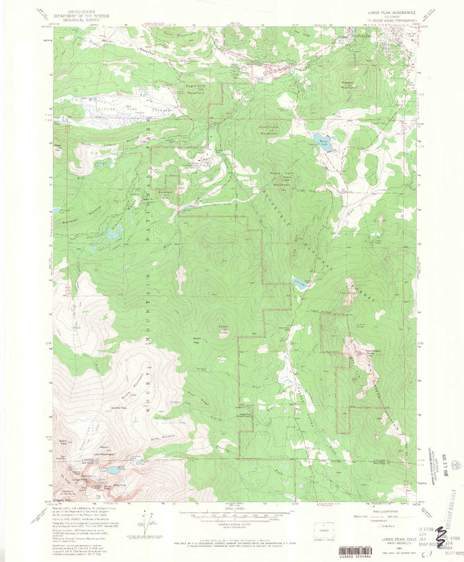 USGS 1:24000-SCALE QUADRANGLE FOR LONGS PEAK, CO 1961