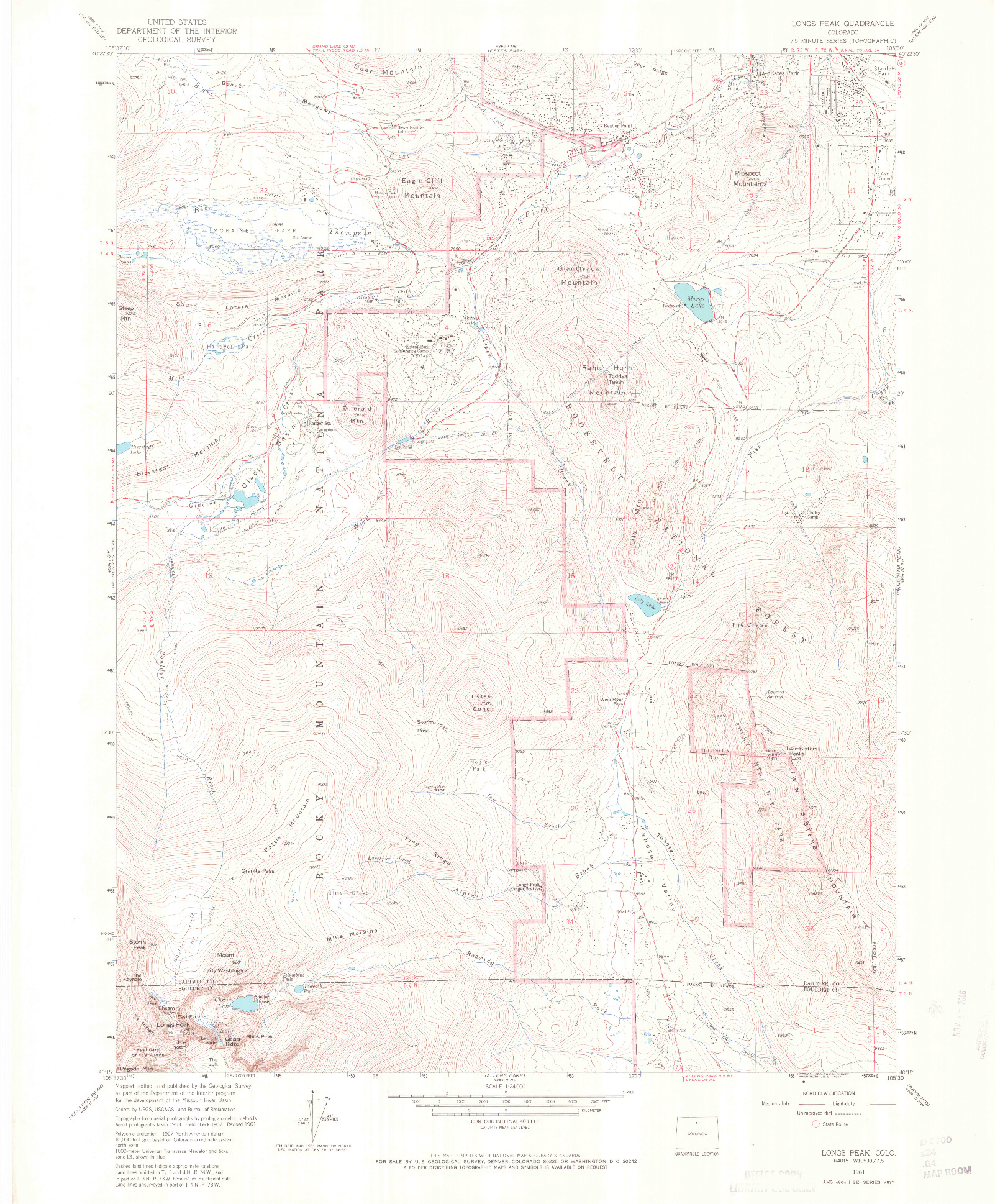 USGS 1:24000-SCALE QUADRANGLE FOR LONGS PEAK, CO 1961
