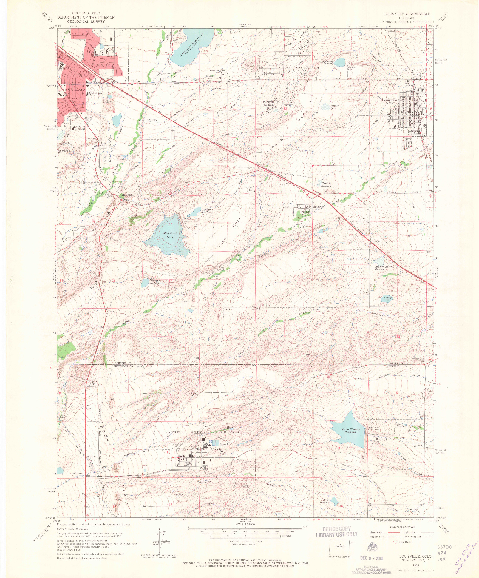 USGS 1:24000-SCALE QUADRANGLE FOR LOUISVILLE, CO 1965