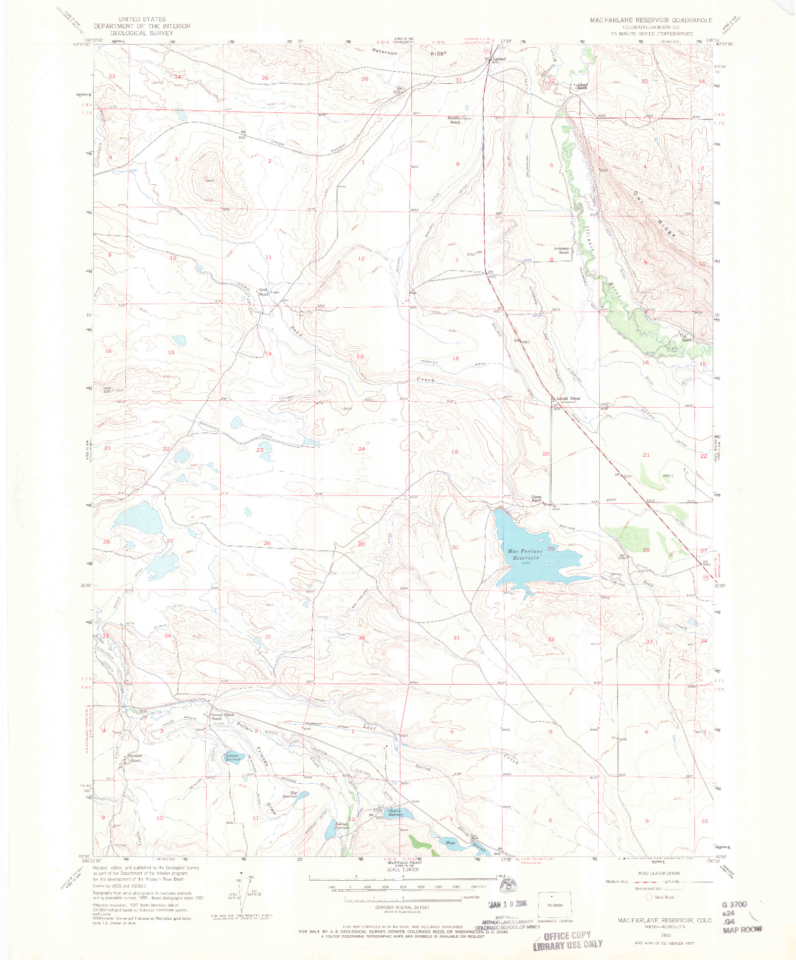 USGS 1:24000-SCALE QUADRANGLE FOR MAC FARLANE RESERVOIR, CO 1955