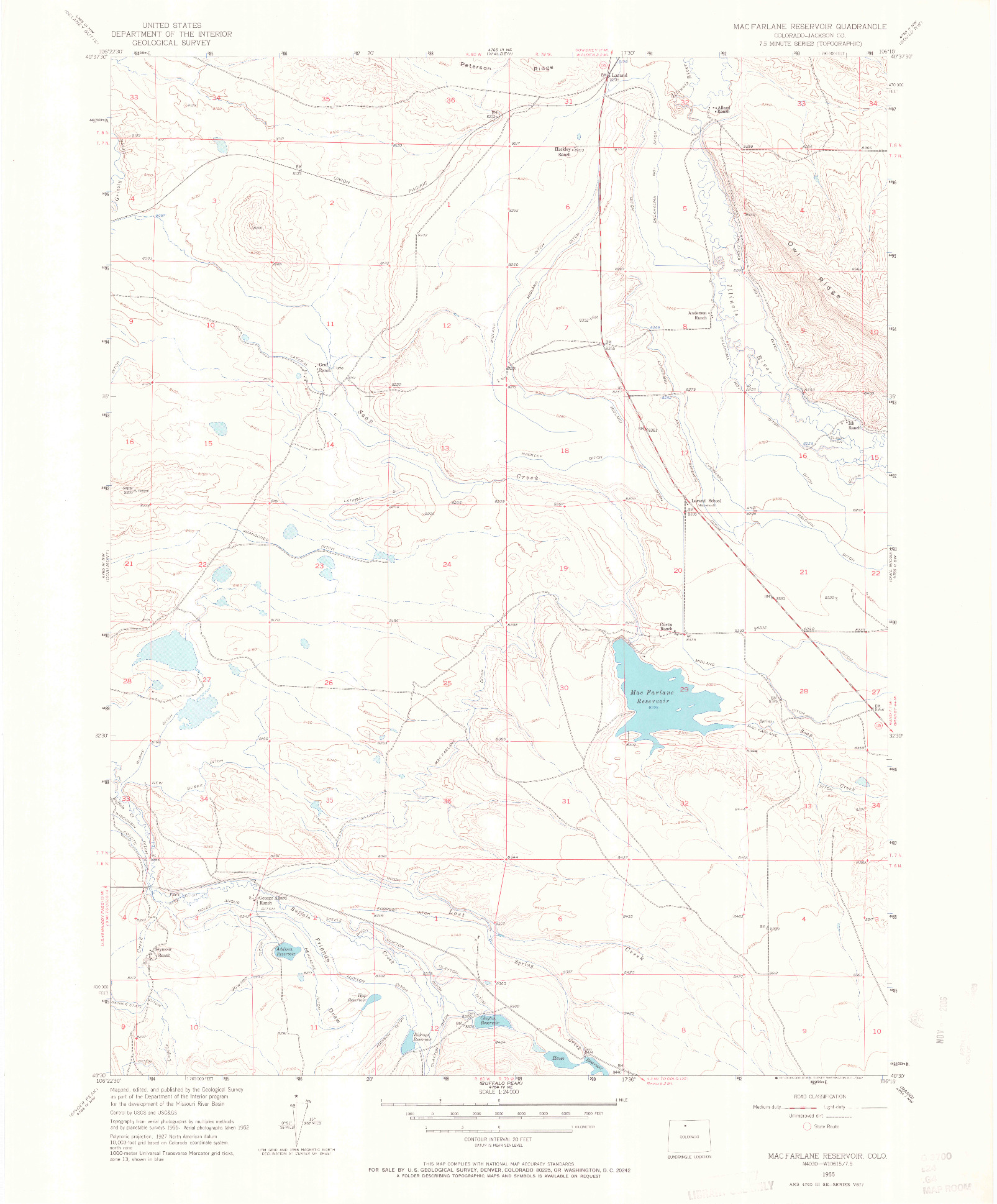 USGS 1:24000-SCALE QUADRANGLE FOR MAC FARLANE RESERVOIR, CO 1955