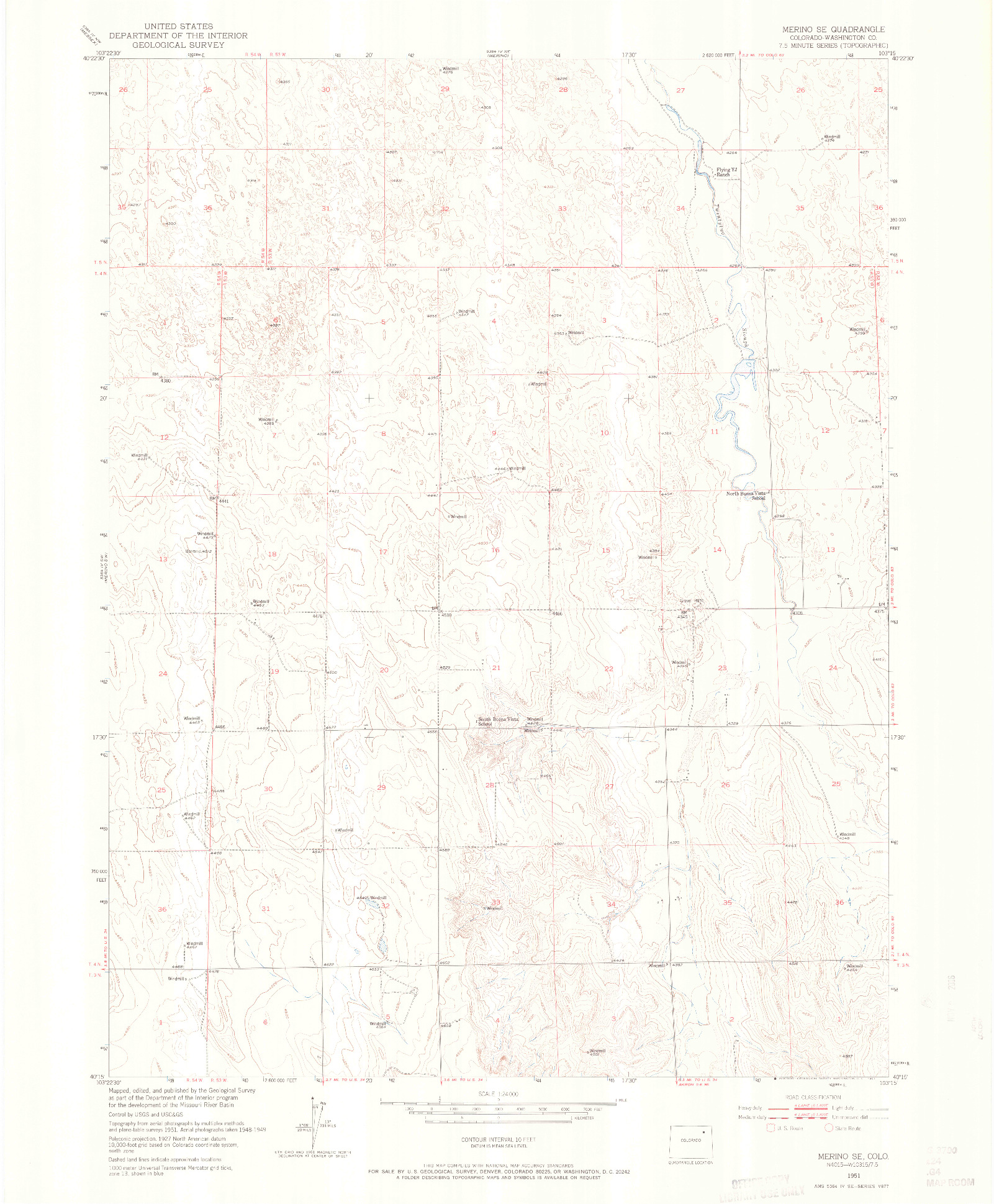 USGS 1:24000-SCALE QUADRANGLE FOR MERINO SE, CO 1951