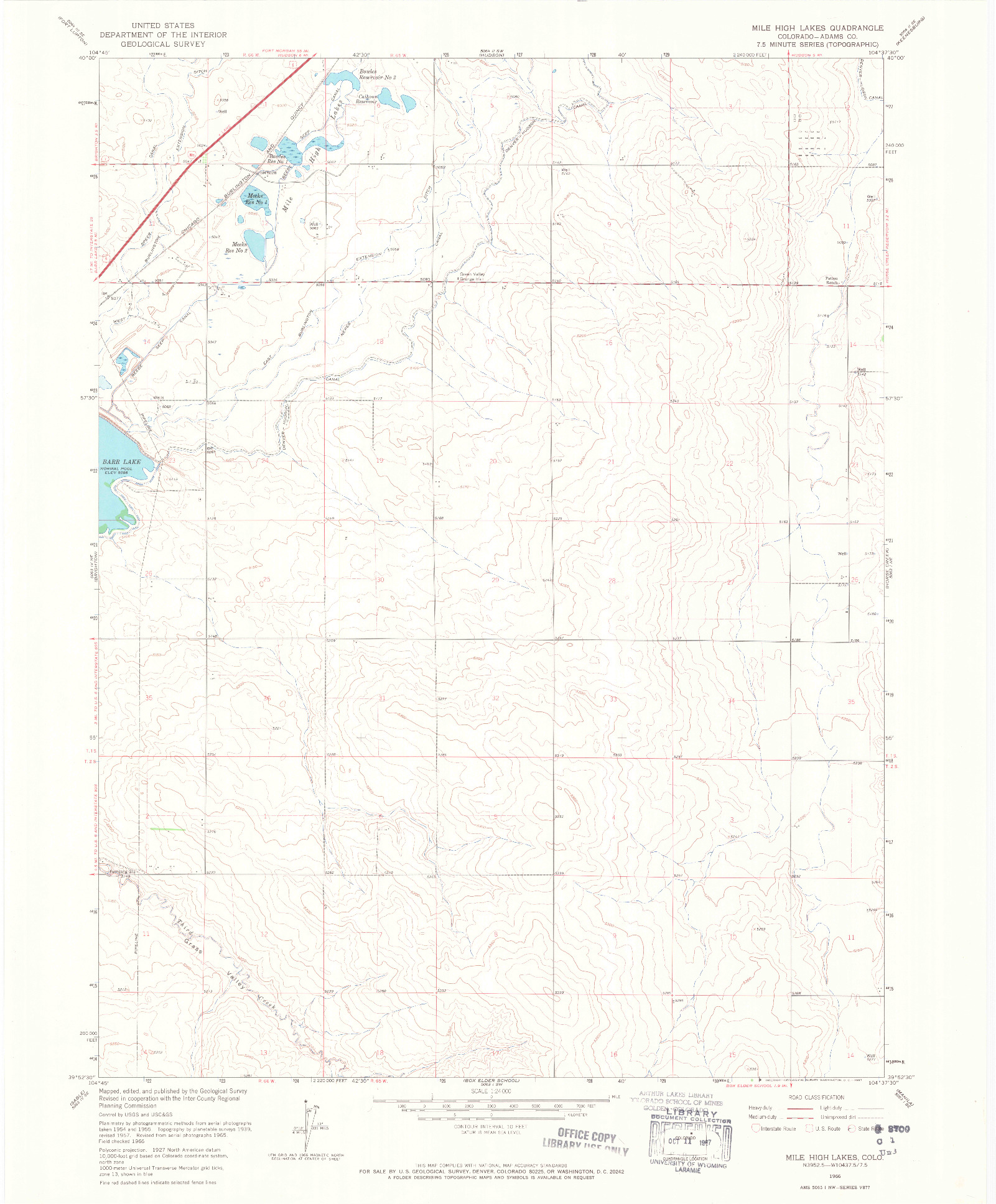 USGS 1:24000-SCALE QUADRANGLE FOR MILE HIGH LAKES, CO 1966