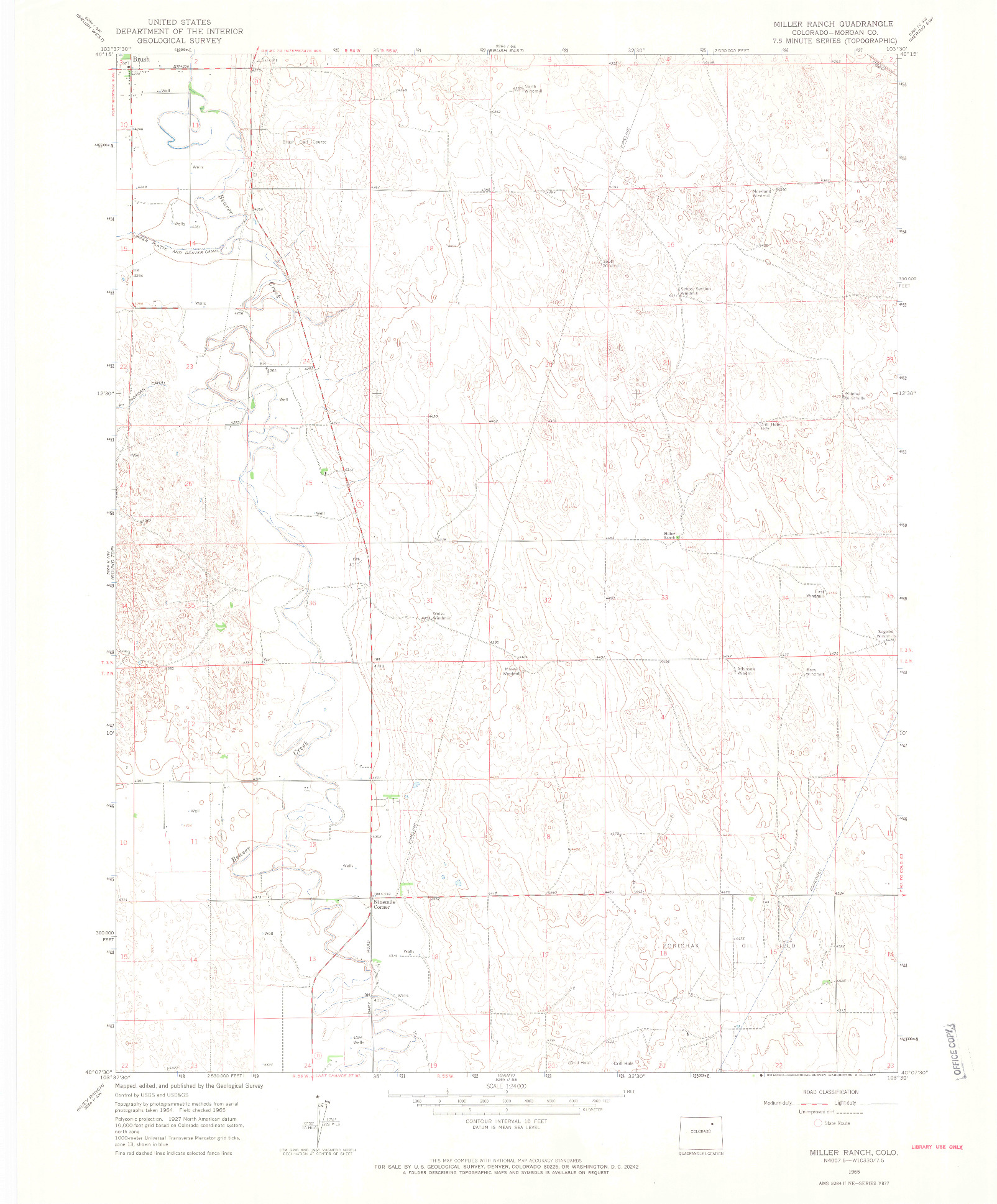 USGS 1:24000-SCALE QUADRANGLE FOR MILLER RANCH, CO 1965